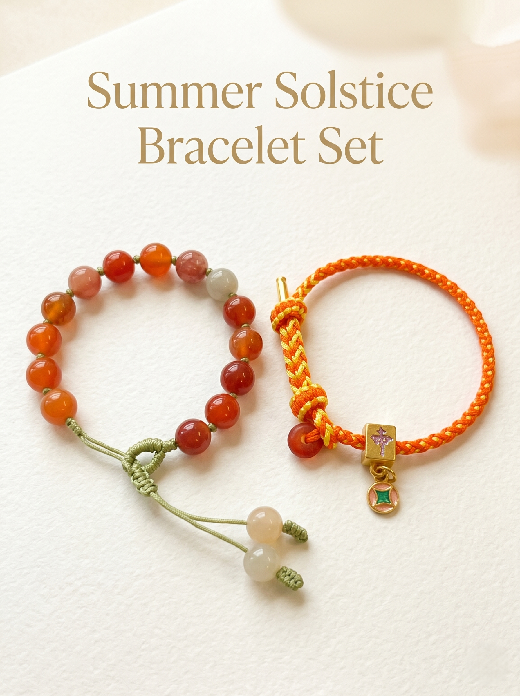 ORIENTAL VIBE | "Summer Solstice" Hand-Woven Dragon Scale Bracelet, Featuring Guochao Mahjong "Chung" Element, Lustrous Vermilion Beads & Gold Wire Wrapping, Adjustable