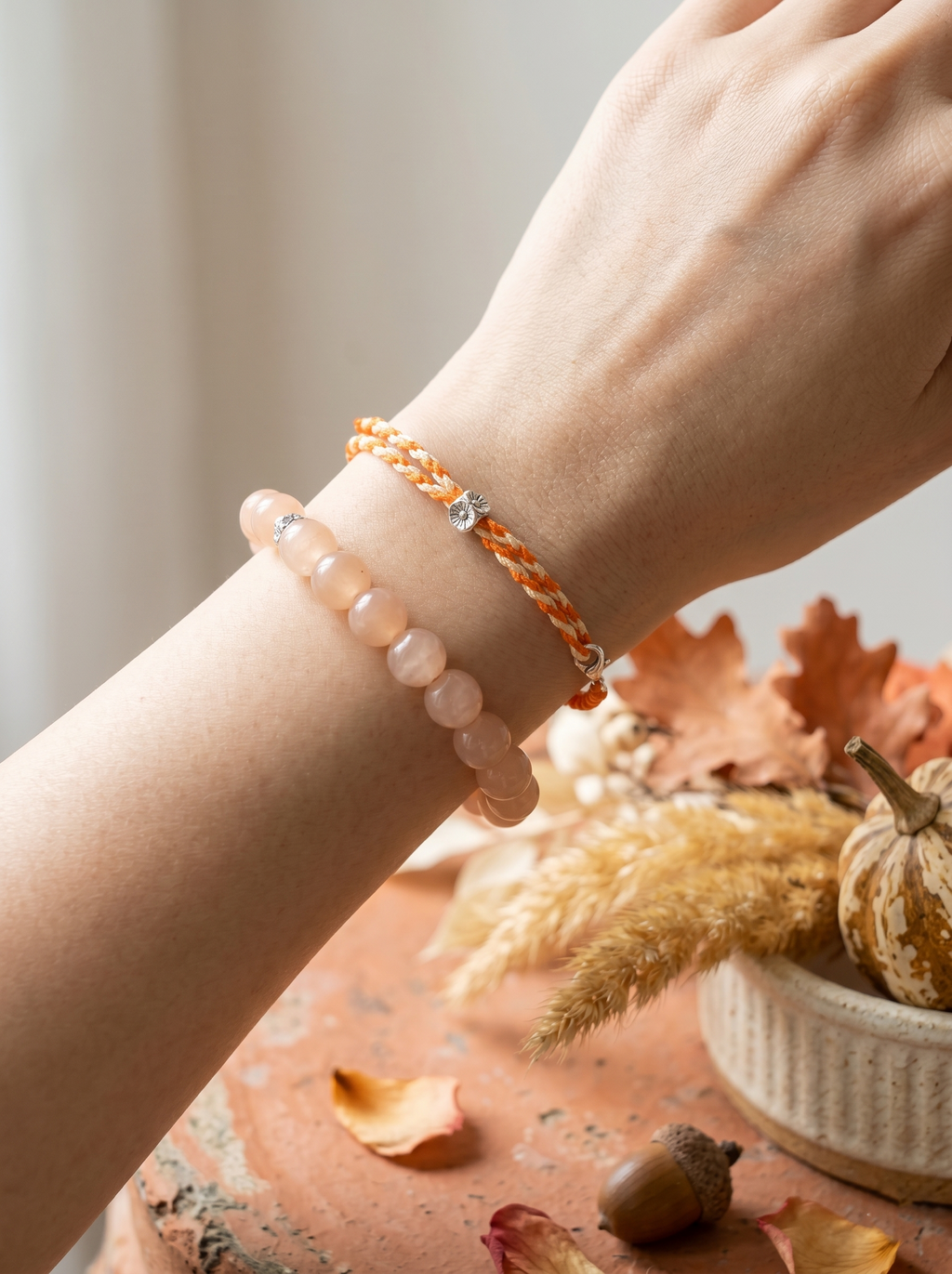 ORIENTAL VIBE | Autumn Equinox Handcrafted Dragon Scale Bracelet with Silver Floral Ornament, Adjustable