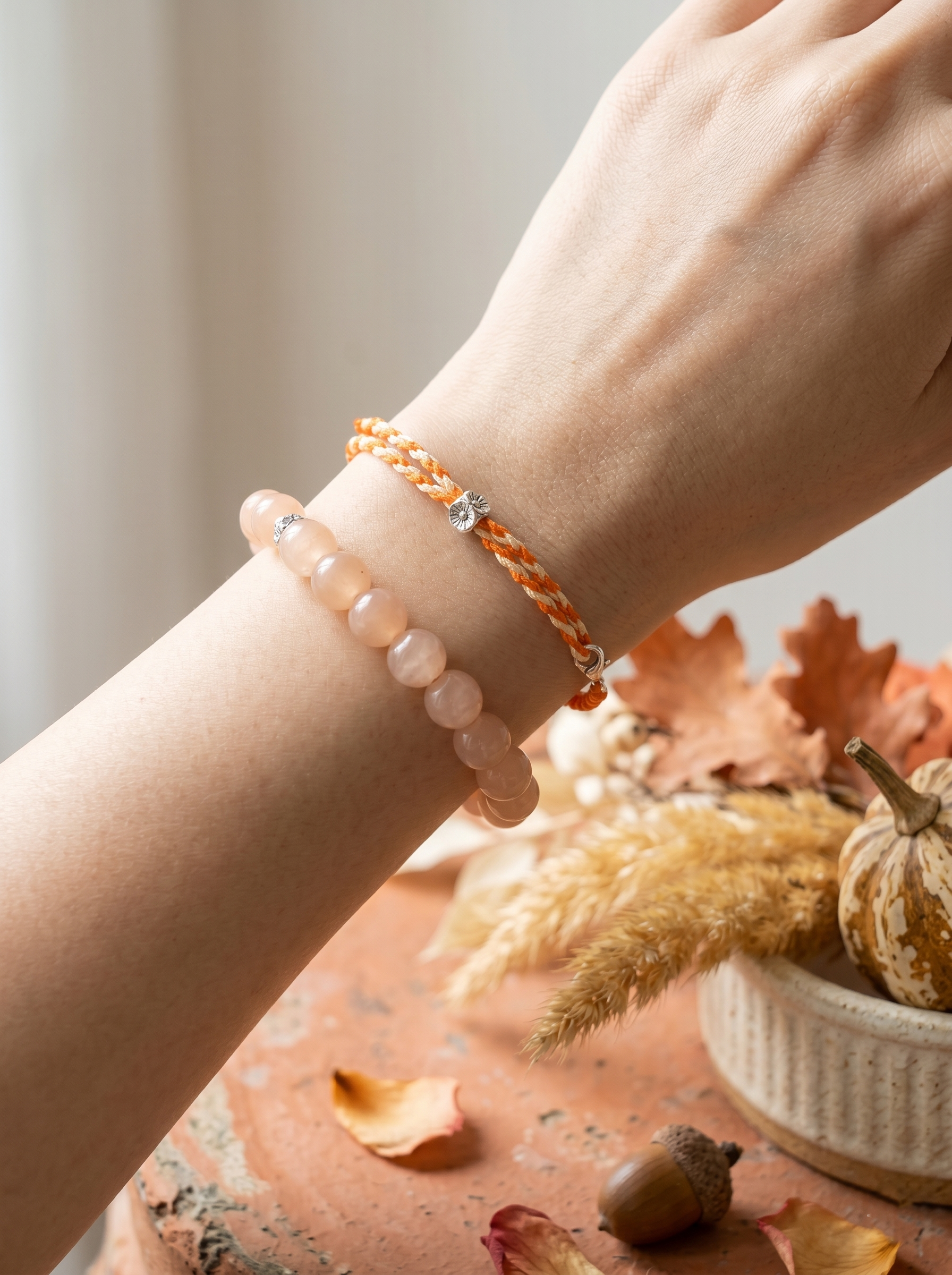 ORIENTAL VIBE | Autumn Equinox Handcrafted Dragon Scale Bracelet with Silver Floral Ornament, Adjustable