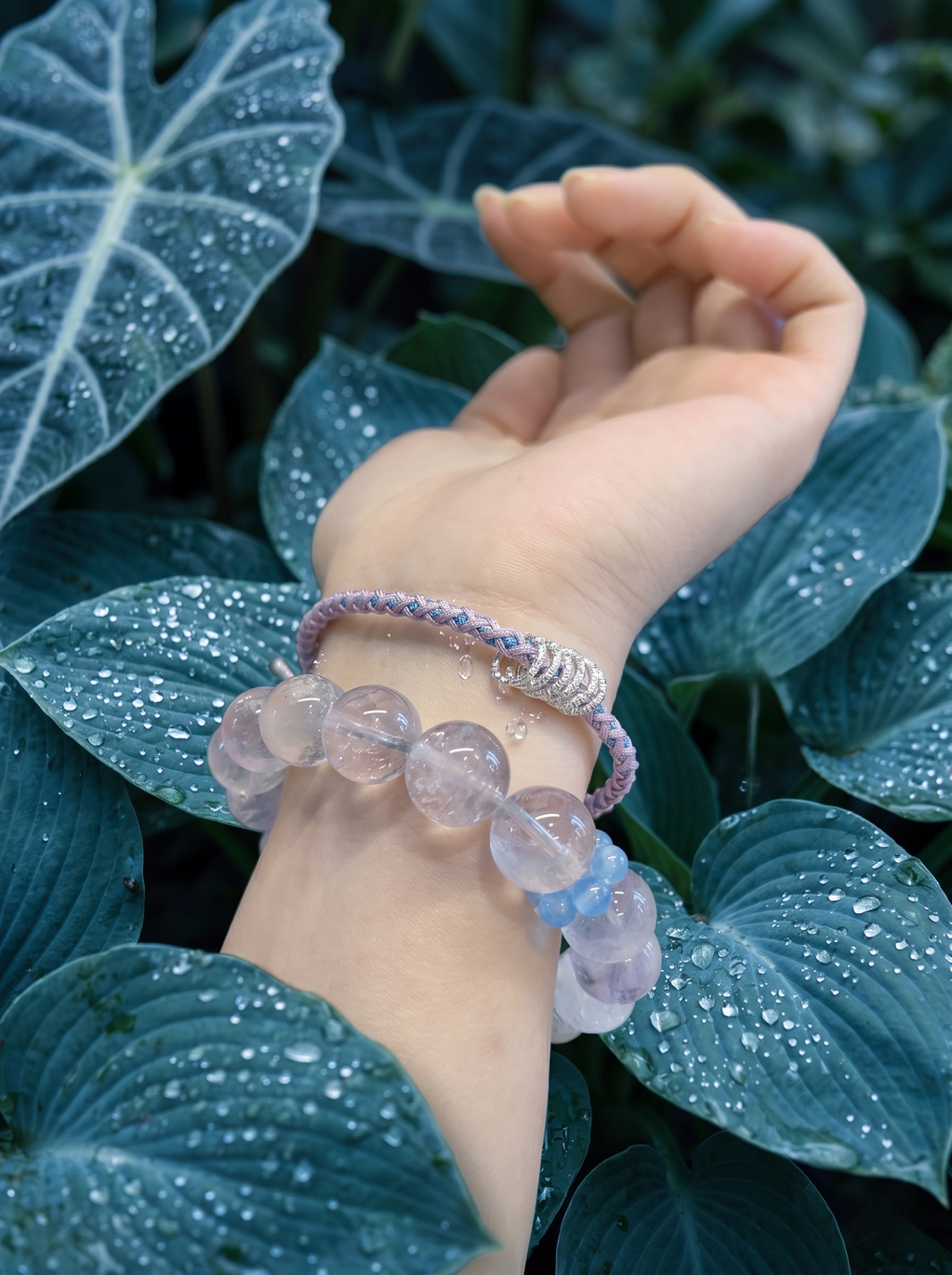 ORIENTAL VIBE | Cold Dew Handcrafted Dragon Scale Bracelet with Silver Metamorphosis Butterfly & Chilled Silver Rings, Layered Braided Buckle Details, Adjustable