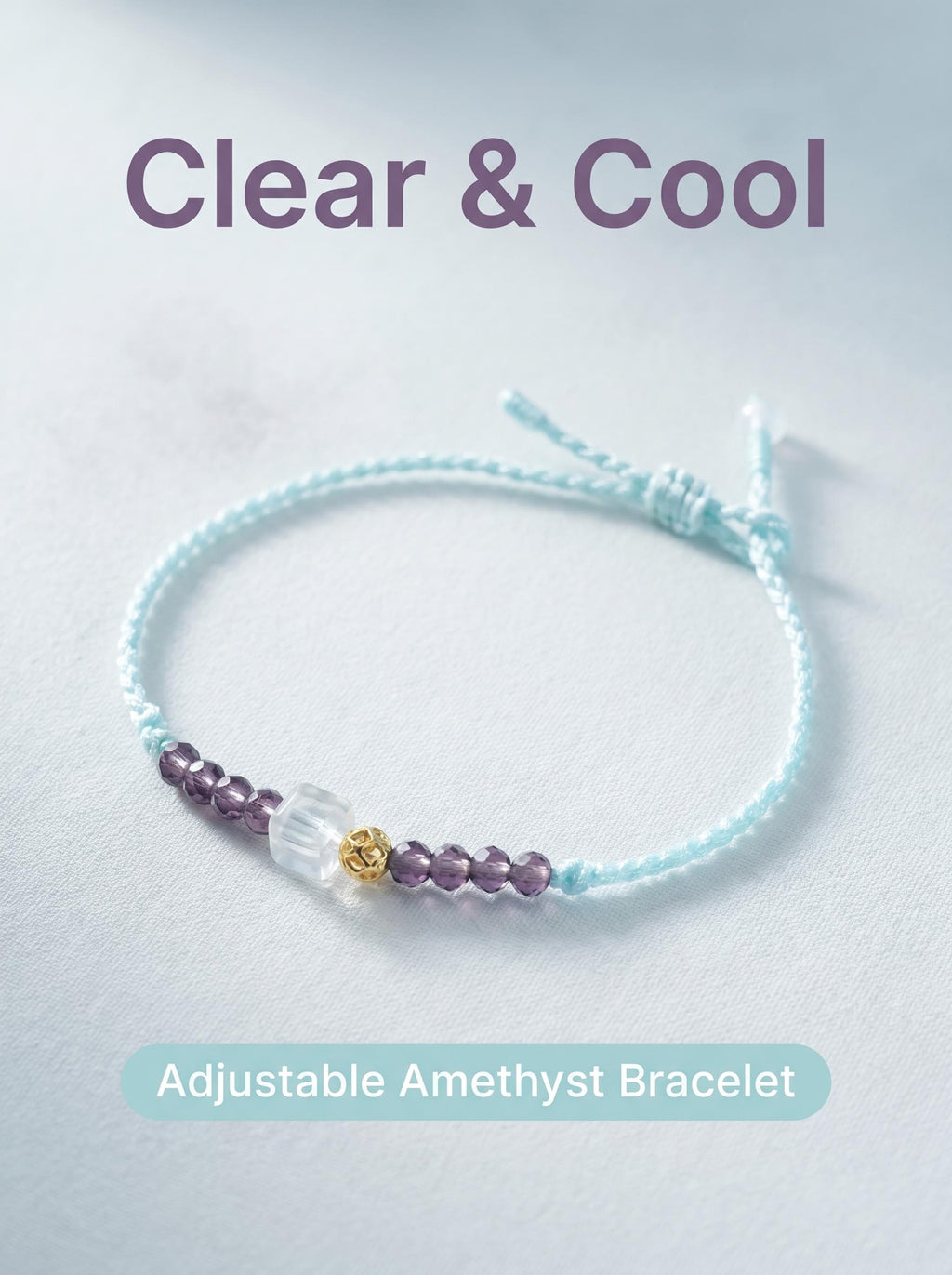 ORIENTAL VIBE | Light Blue Braided Cord Amethyst Bead Adjustable Bracelet