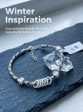ORIENTAL VIBE | "Heavy Snow" Hand-Woven Dragon Scale Bracelet, Featuring Silvery Rings & Relief-Sculpted Blossom, with a Sleek Metallic Clasp
