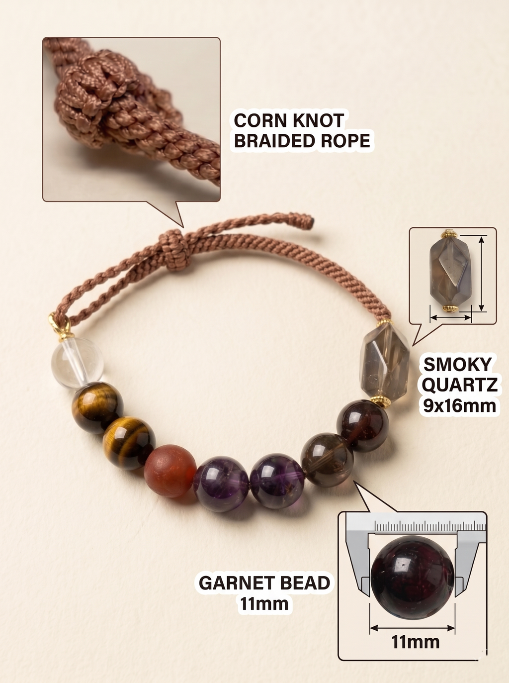 ORIENTAL VIBE | Sagittarius Crystal Energy Bracelet – Handcrafted Tiger’s Eye & Clear Quartz Guardian Cord for Good Luck & Freedom