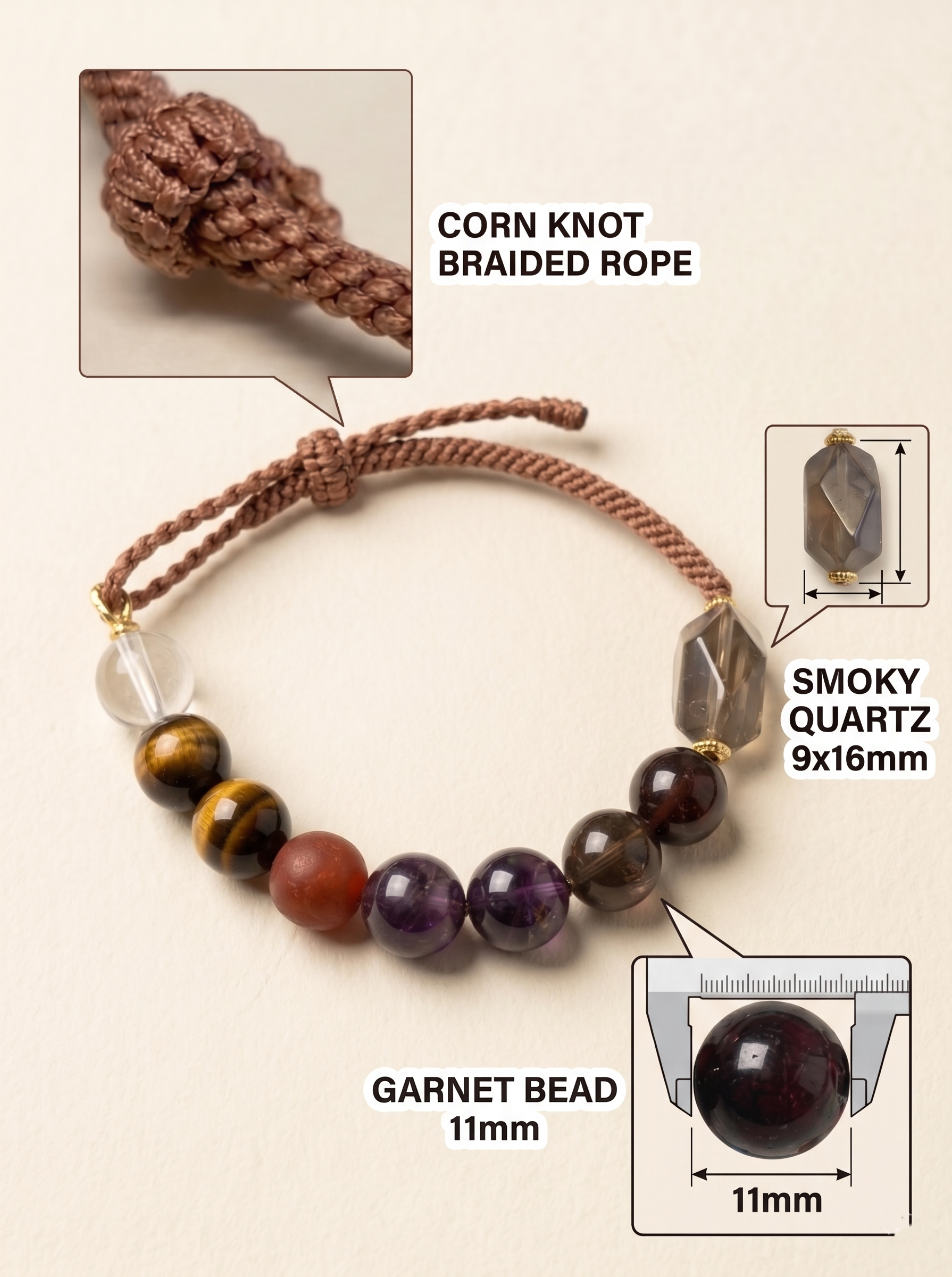 ORIENTAL VIBE | Sagittarius Crystal Energy Bracelet – Handcrafted Tiger’s Eye & Clear Quartz Guardian Cord for Good Luck & Freedom