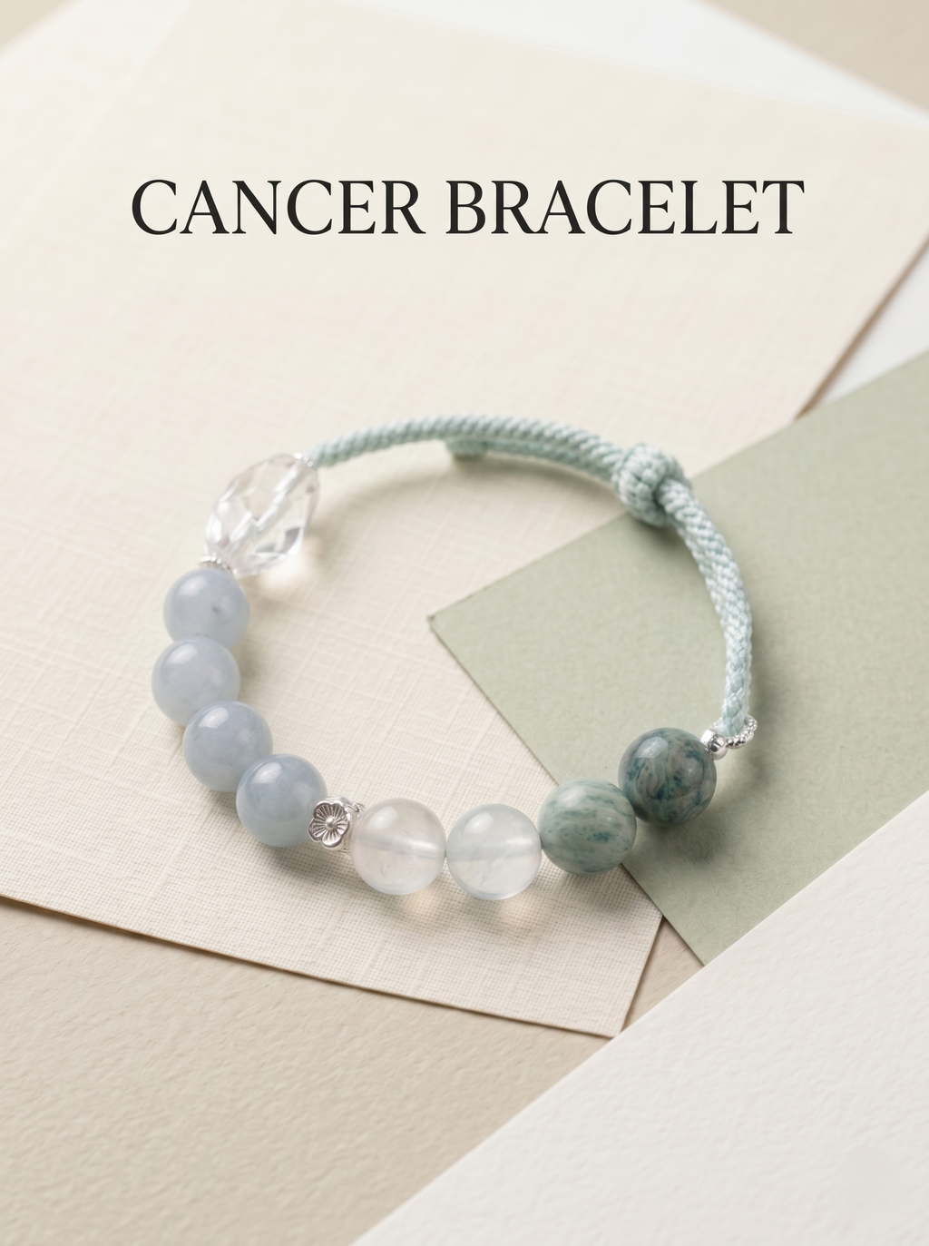 ORIENTAL VIBE Cancer Zodiac Crystal Energy Bracelet - Hand-Woven Spiritual Gift for Emotional Healing