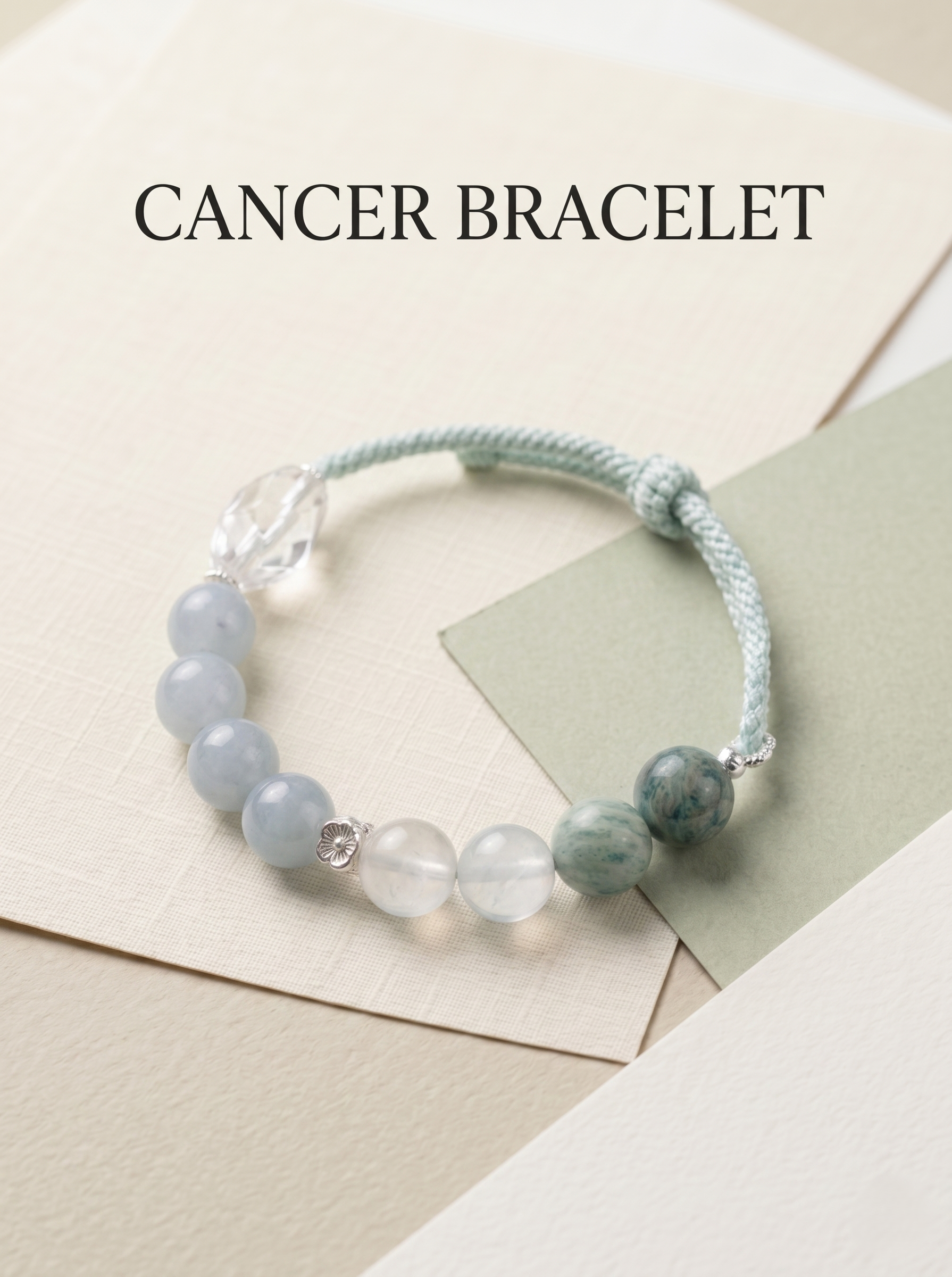 ORIENTAL VIBE Cancer Zodiac Crystal Energy Bracelet - Hand-Woven Spiritual Gift for Emotional Healing