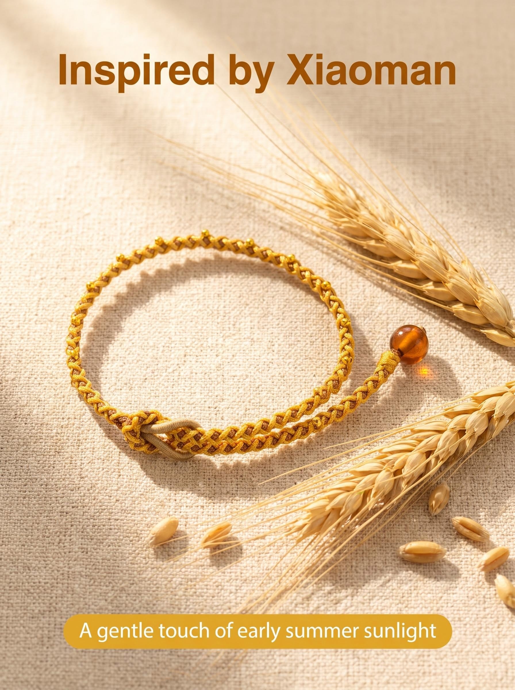 ORIENTAL VIBE | Grain Buds"Lesser Fullness" Handcrafted Dragon Scale Bracelet Embedded with Delicate Gold & Silver Beads, Amber-Textured Bead Accent, Adjustable