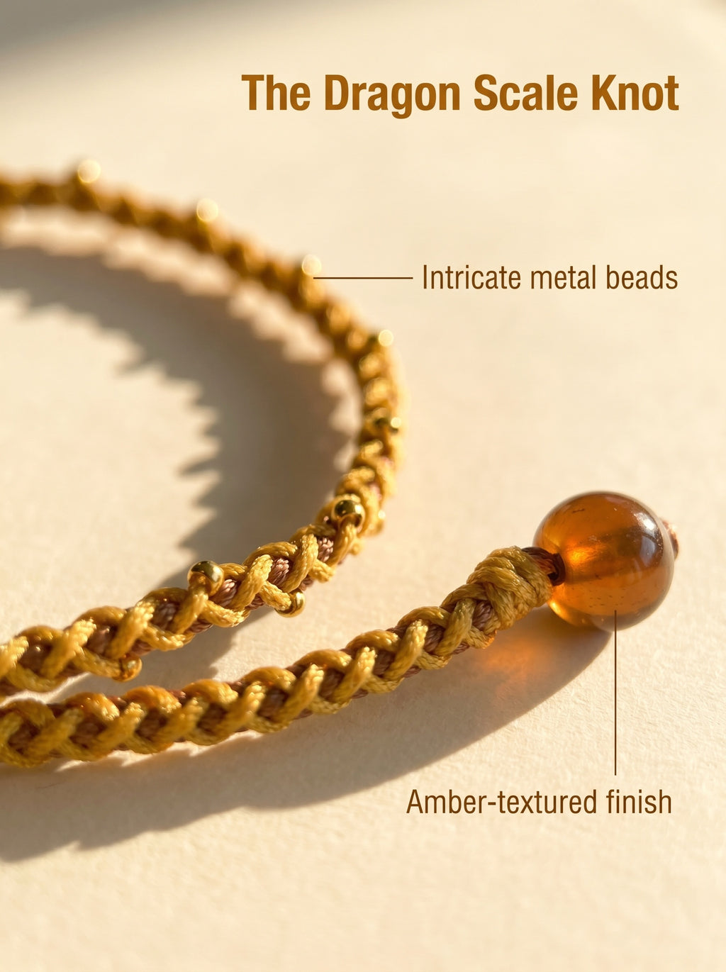 ORIENTAL VIBE | Grain Buds"Lesser Fullness" Handcrafted Dragon Scale Bracelet Embedded with Delicate Gold & Silver Beads, Amber-Textured Bead Accent, Adjustable