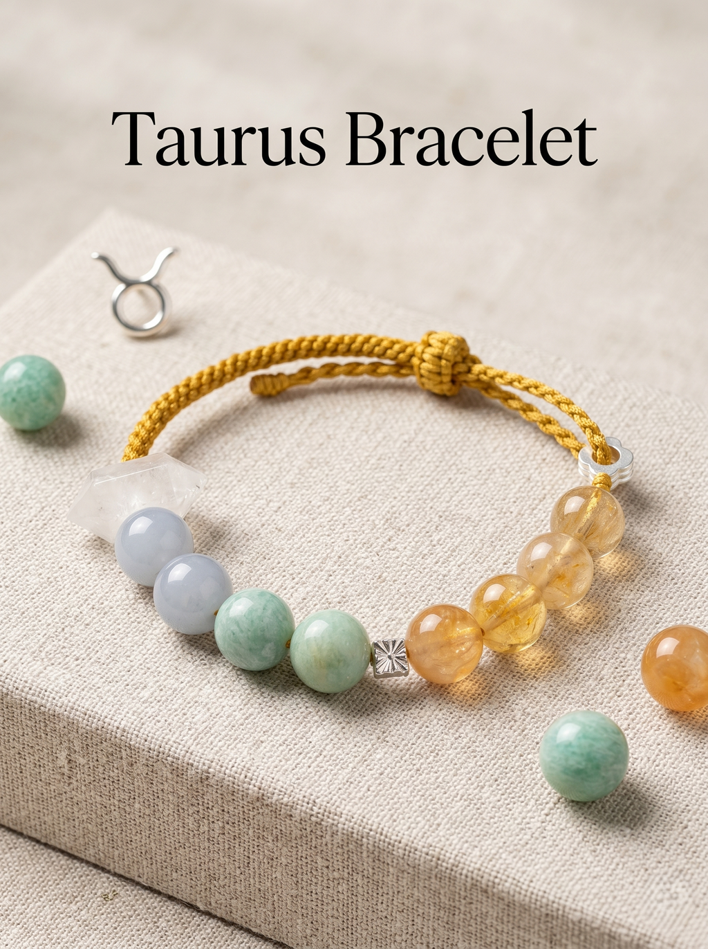 ORIENTAL VIBE Taurus Zodiac Crystal Energy Bracelet - Hand-Woven Citrine Bracelet for Wealth Manifestation & Grounding