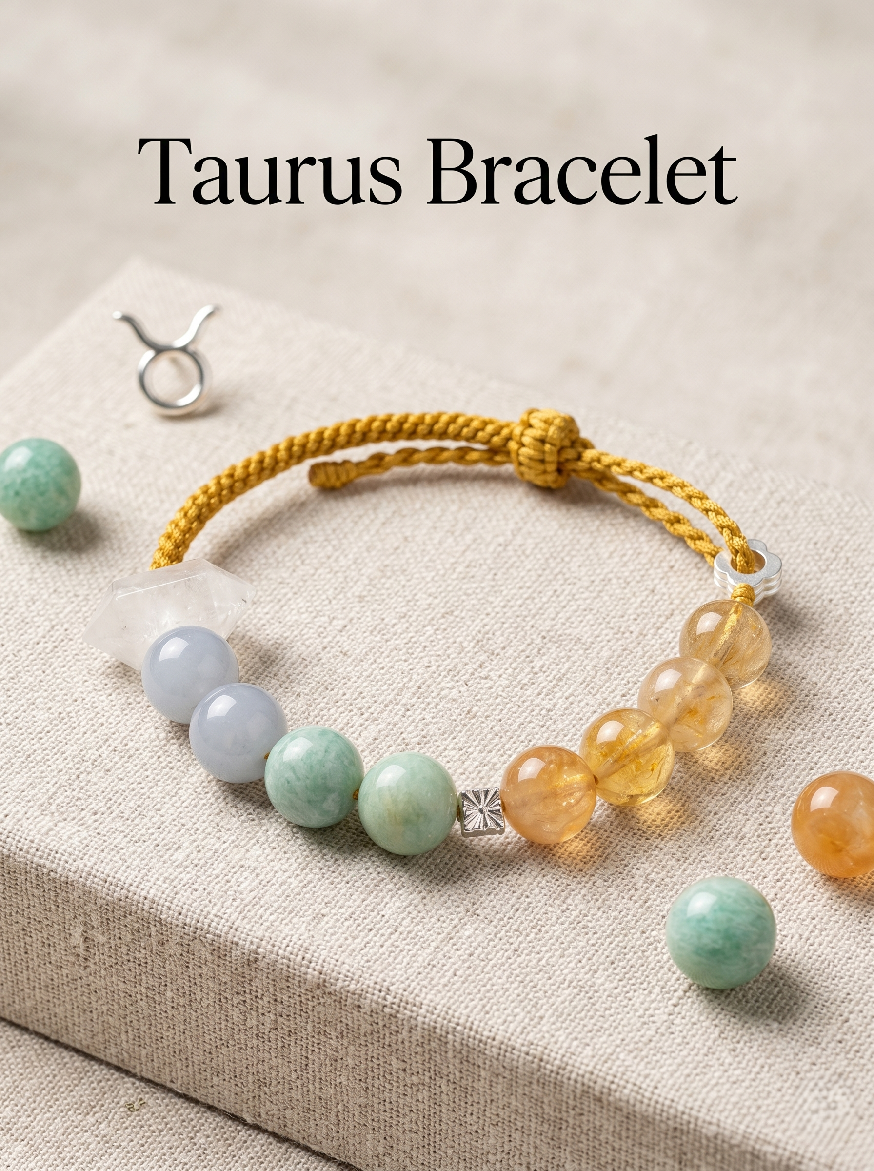 ORIENTAL VIBE Taurus Zodiac Crystal Energy Bracelet - Hand-Woven Citrine Bracelet for Wealth Manifestation & Grounding