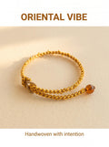 ORIENTAL VIBE | Grain Buds"Lesser Fullness" Handcrafted Dragon Scale Bracelet Embedded with Delicate Gold & Silver Beads, Amber-Textured Bead Accent, Adjustable