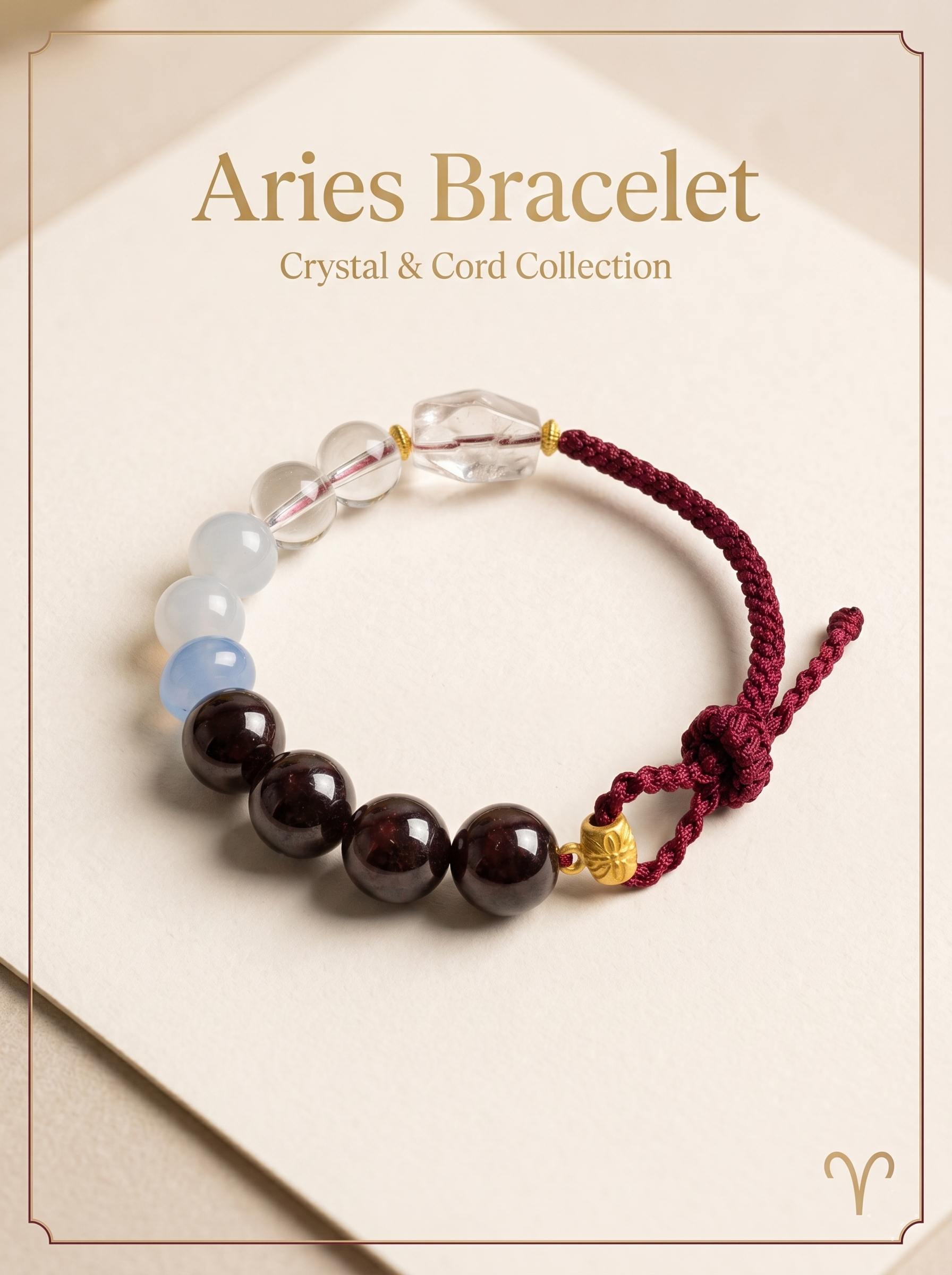 ORIENTAL VIBE Aries Zodiac Crystal Energy Bracelet - Hand-Woven Healing Bracelet for Courage & Action