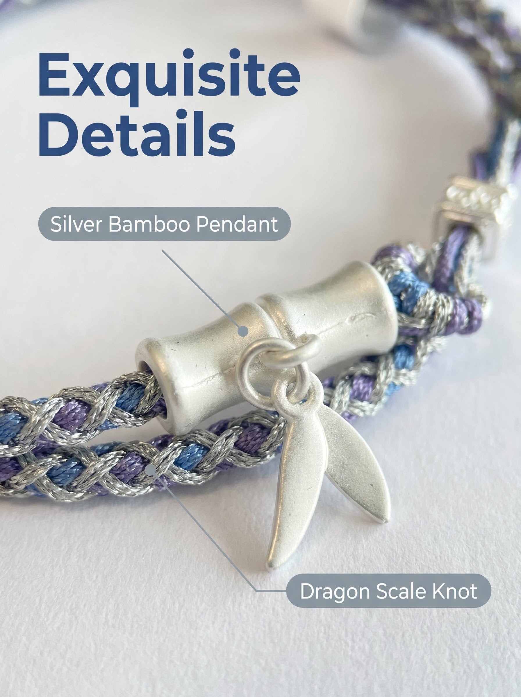 ORIENTAL VIBE | Lesser Cold Handcrafted Dragon Scale Bracelet with Silver-Toned Bamboo Joint Charm, Silver Slider Core Lock & Multi-Color Silk Tassel Extension