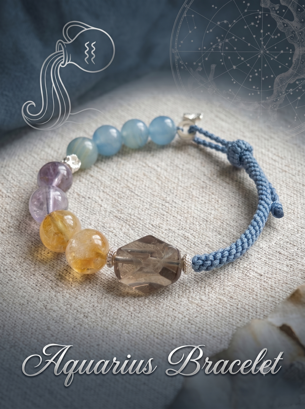 ORIENTAL VIBE Aquarius Energy Crystal Bracelet - Hand-Woven Crystal Healing Bracelet for Intuition & Clarity