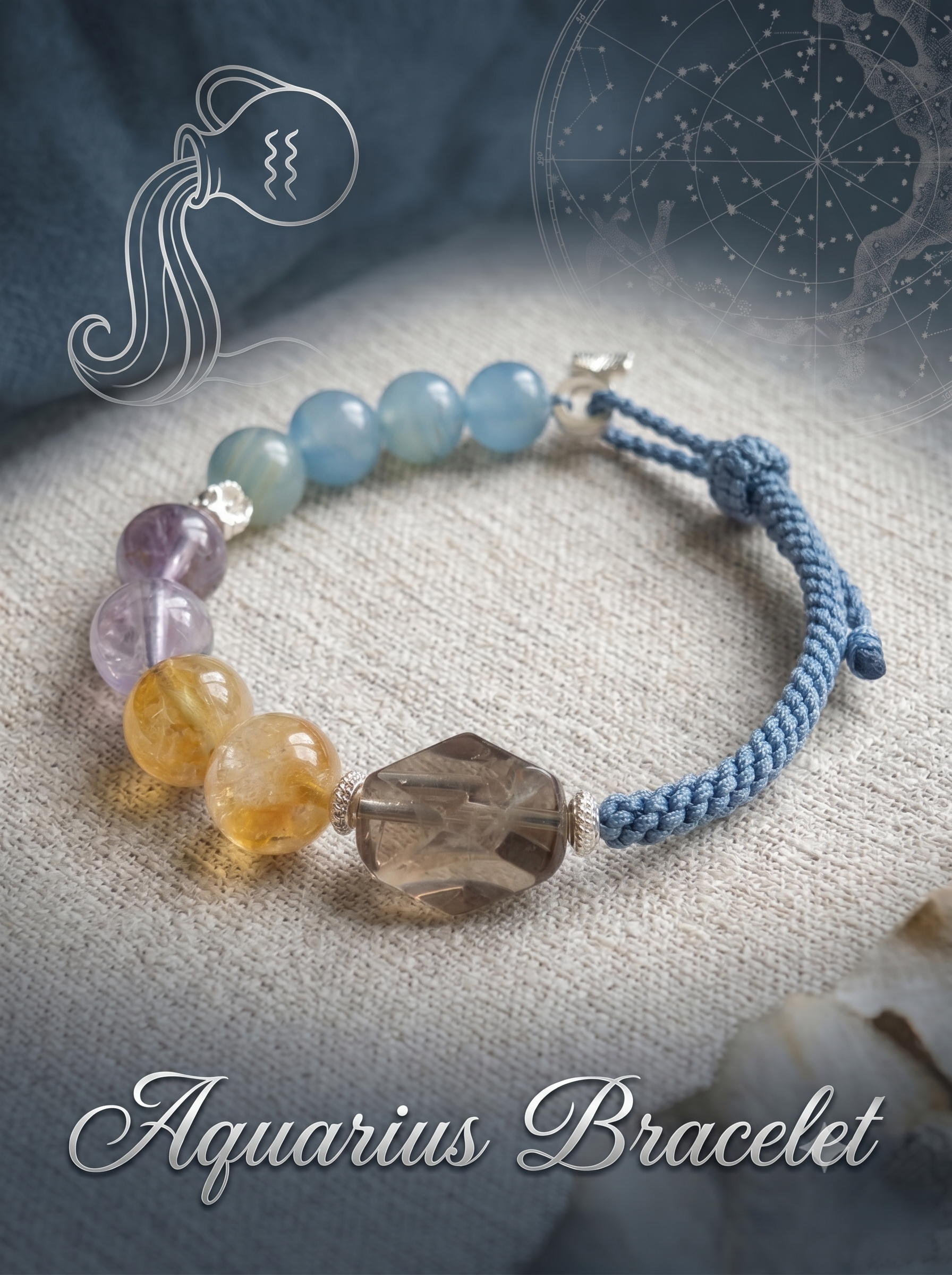 ORIENTAL VIBE Aquarius Energy Crystal Bracelet - Hand-Woven Crystal Healing Bracelet for Intuition & Clarity