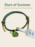 ORIENTAL VIBE | Start of Summer Handcrafted Dragon Scale Bracelet with Lotus Leaf & Seedpod Charms, Gold Wire Wrapped Closure & Double-Loop Clasp, Adjustable