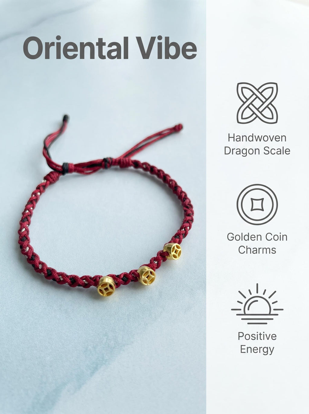 ORIENTAL VIBE | "Major Cold" Hand-Woven Dragon Scale Bracelet, Featuring Golden Fortune Coin & Effortless Drawstring Ends