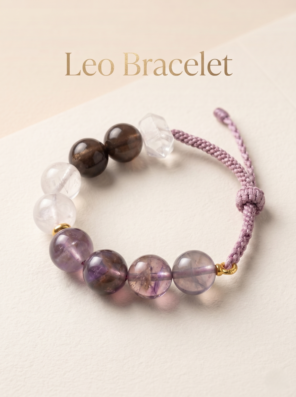 ORIENTAL VIBE Leo Zodiac Crystal Energy Bracelet - Hand-Woven Amethyst & Clear Quartz Bracelet for Regal Confidence