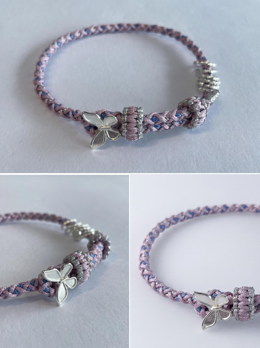 ORIENTAL VIBE | Cold Dew Handcrafted Dragon Scale Bracelet with Silver Metamorphosis Butterfly & Chilled Silver Rings, Layered Braided Buckle Details, Adjustable