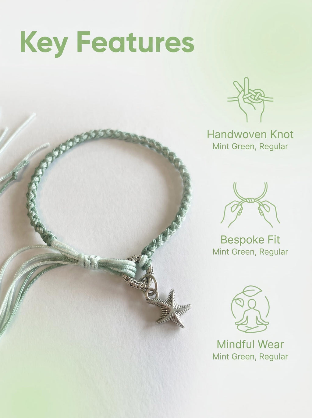 ORIENTAL VIBE | Grain Rain Hand-Woven Dragon Scale Bracelet with Engraved Antique Silver Ring & Starfish Charm, Long Tassel Accent, Adjustable