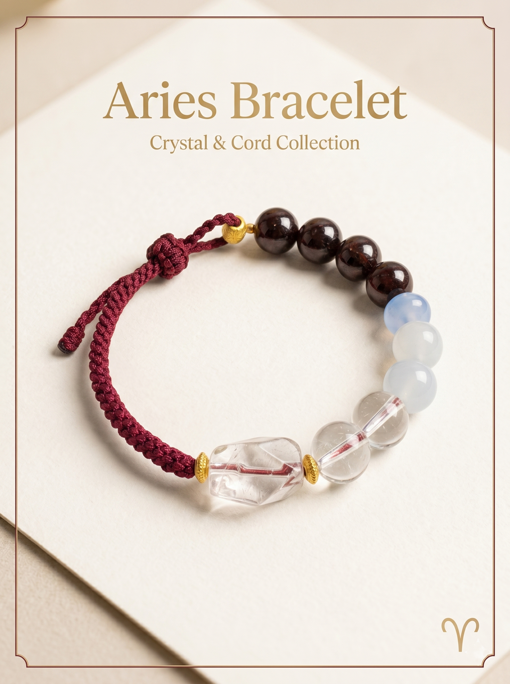 ORIENTAL VIBE Aries Zodiac Crystal Energy Bracelet - Hand-Woven Healing Bracelet for Courage & Action