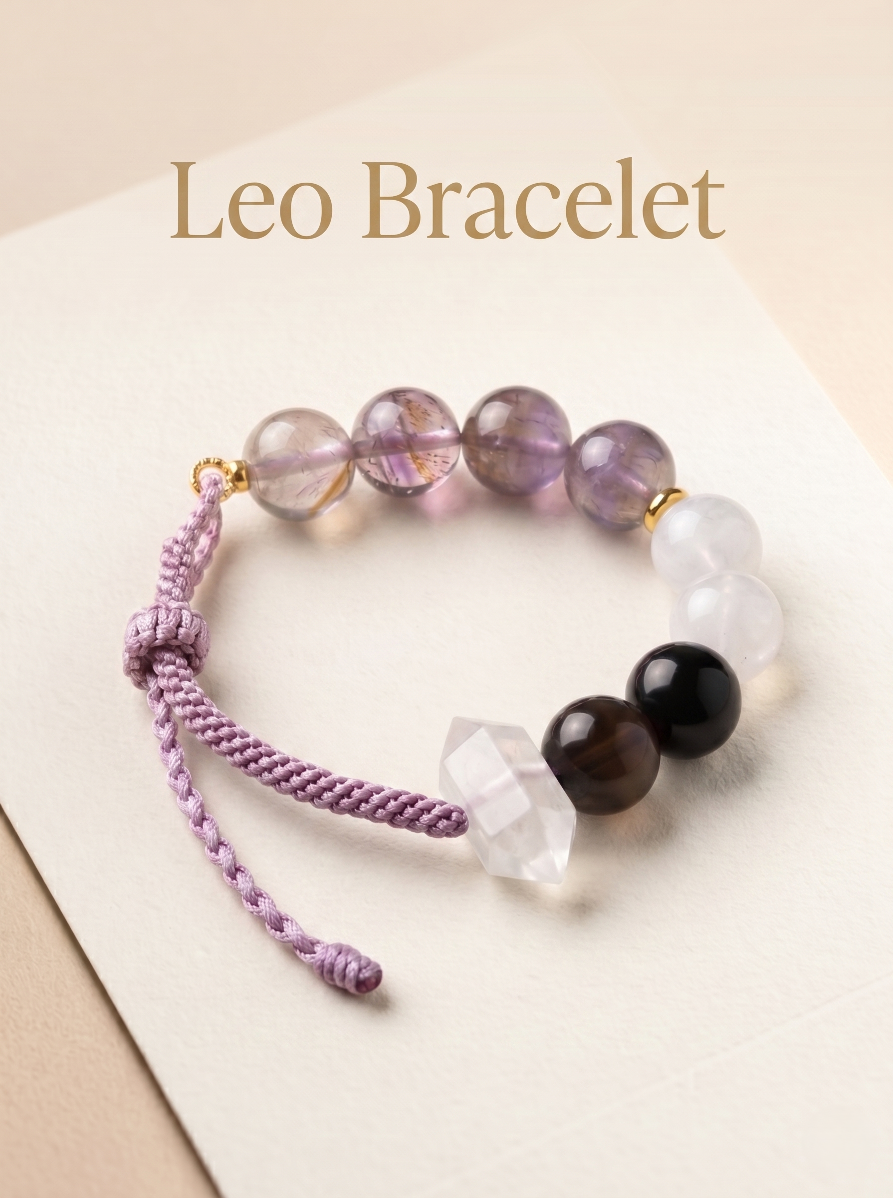 ORIENTAL VIBE Leo Zodiac Crystal Energy Bracelet - Hand-Woven Amethyst & Clear Quartz Bracelet for Regal Confidence