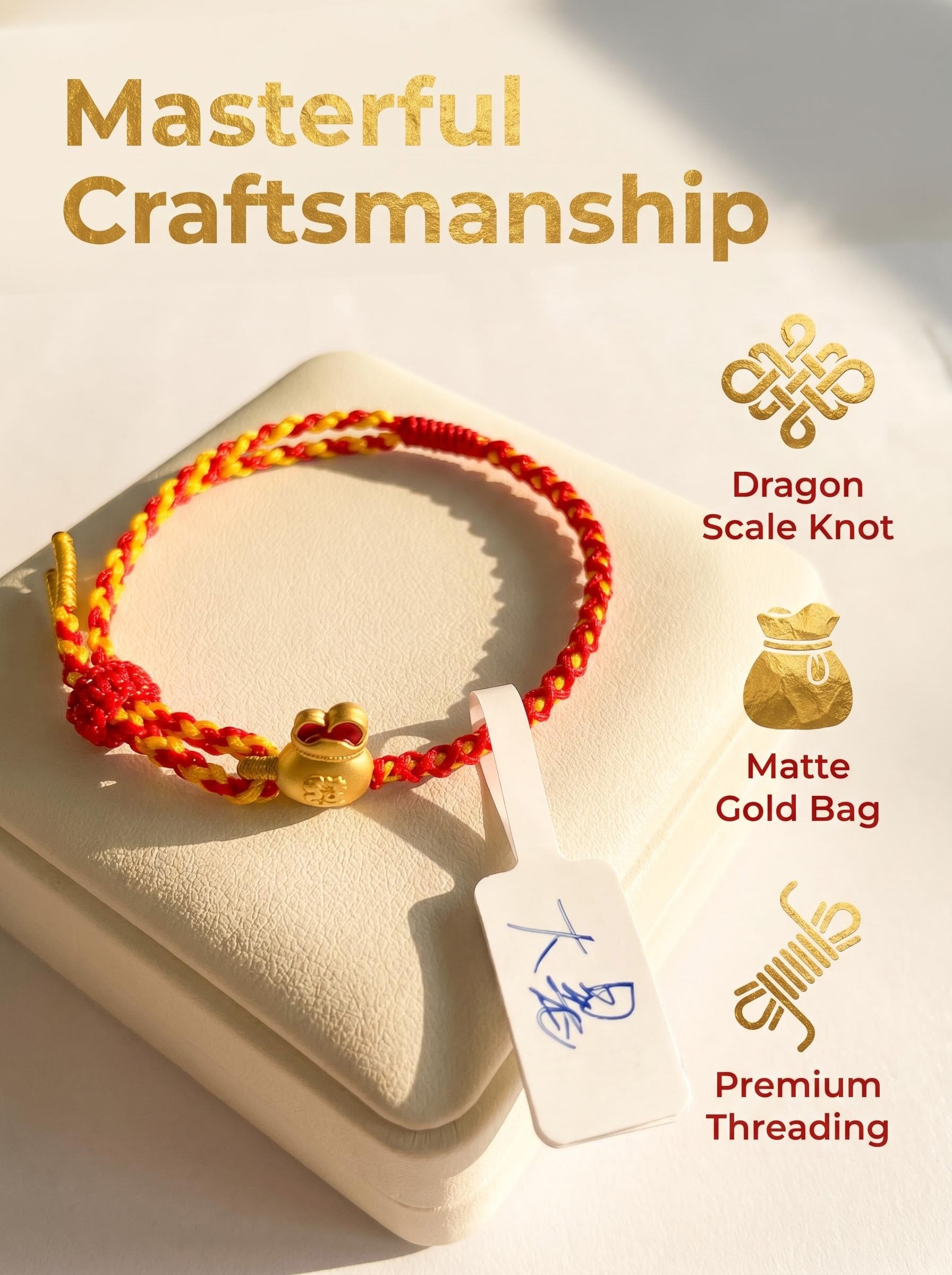 ORIENTAL VIBE | Great Heat Minimalist Gold Lucky Fortune Bag Handcrafted Dragon Scale Bracelet, Adjustable
