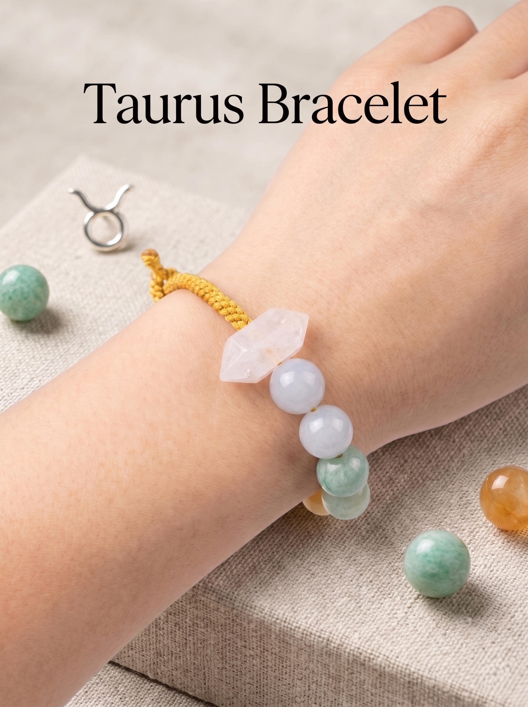 ORIENTAL VIBE Taurus Zodiac Crystal Energy Bracelet - Hand-Woven Citrine Bracelet for Wealth Manifestation & Grounding