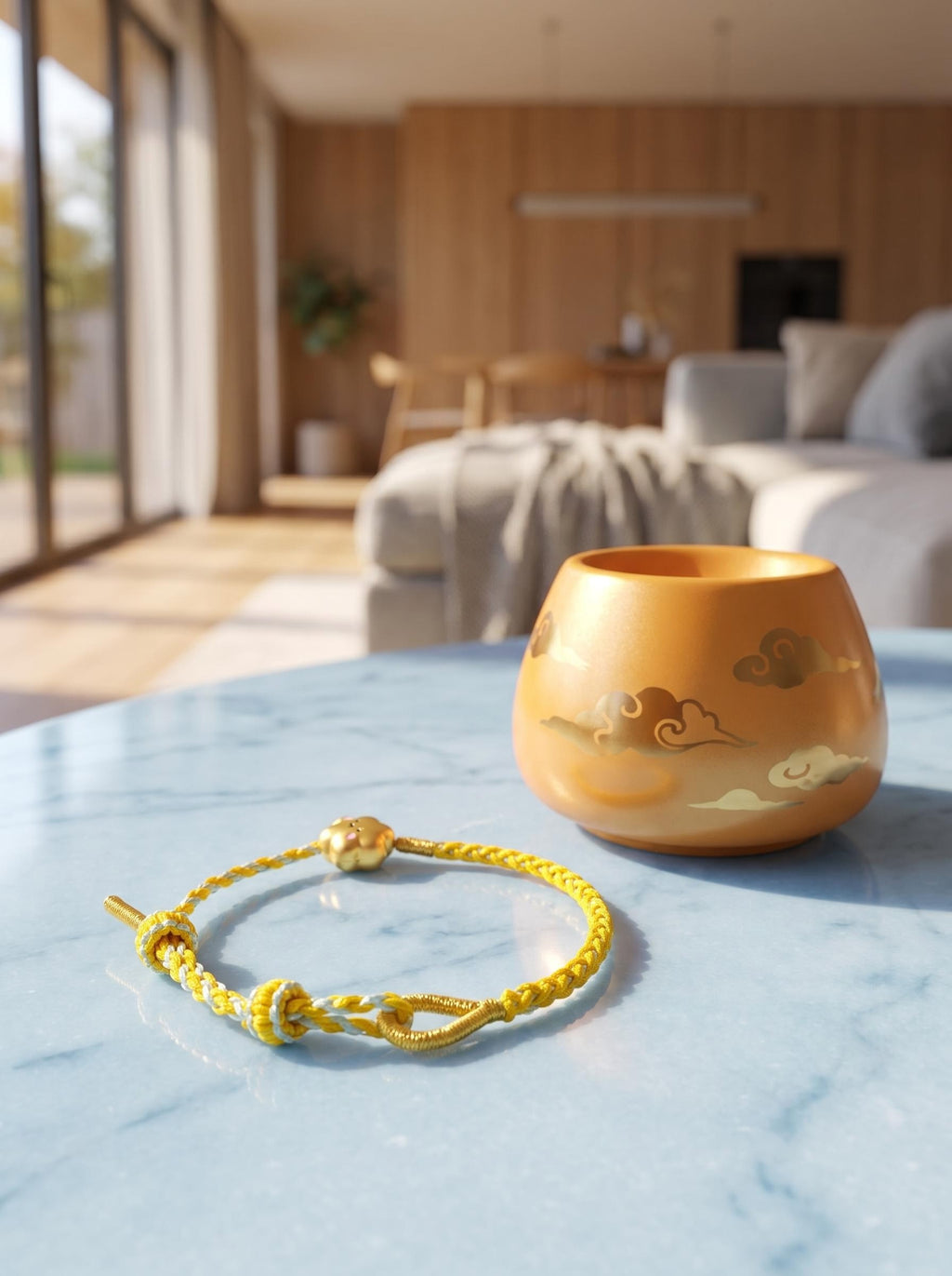 ORIENTAL VIBE | Beginning of Autumn Handcrafted Dragon Scale Bracelet Inlaid with Gold Healing Cloud Charm, Adjustable