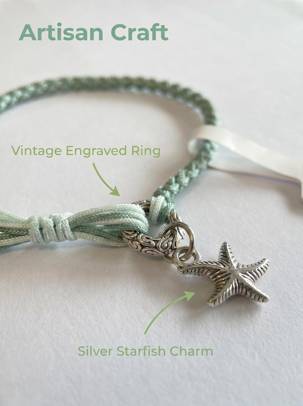 ORIENTAL VIBE | Grain Rain Hand-Woven Dragon Scale Bracelet with Engraved Antique Silver Ring & Starfish Charm, Long Tassel Accent, Adjustable