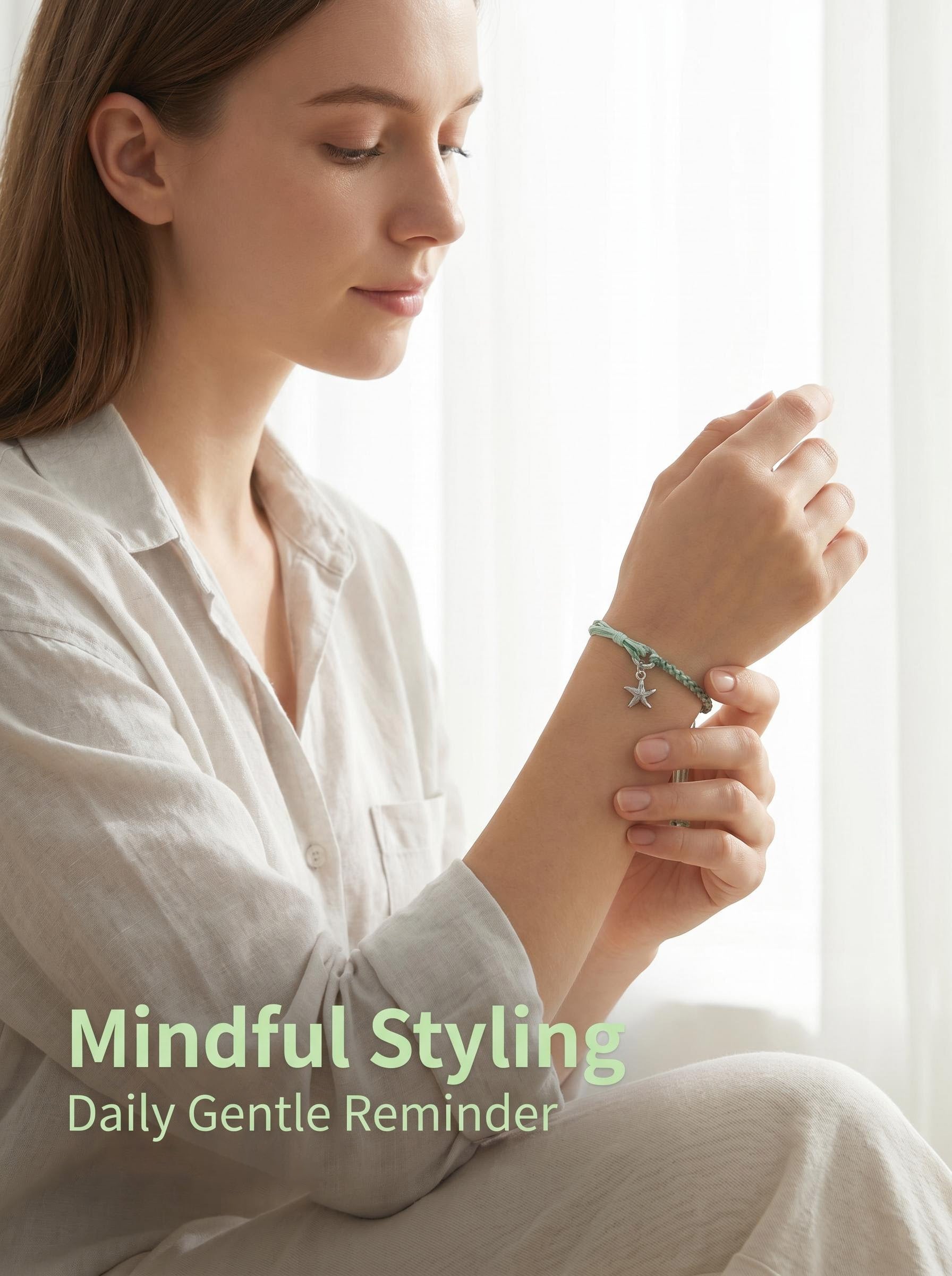ORIENTAL VIBE | Grain Rain Hand-Woven Dragon Scale Bracelet with Engraved Antique Silver Ring & Starfish Charm, Long Tassel Accent, Adjustable