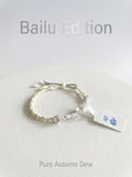 ORIENTAL VIBE | White Dew Handcrafted Dragon Scale Bracelet Inlaid with 3D Micro-Carved Silver Floral Motif, Finished with Four Silk Tassel Dewdrops, Adjustable