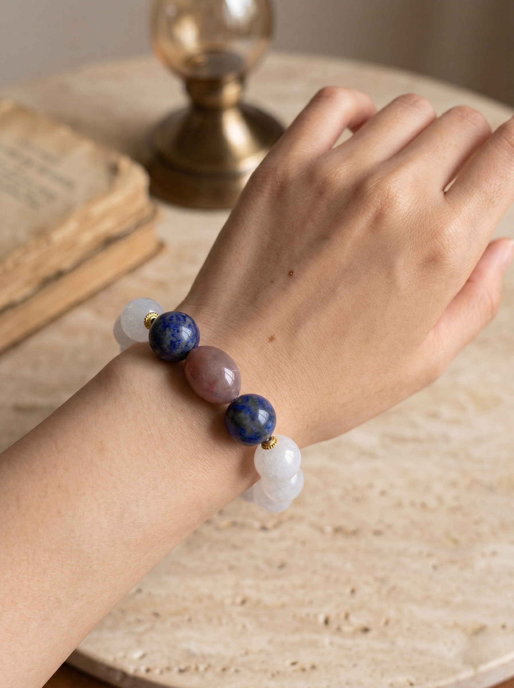 ORIENTAL VIBE Libra Zodiac Crystal Energy Bracelet - Hand-Woven Lapis Lazuli & Clear Quartz Bracelet for Balance & Harmony