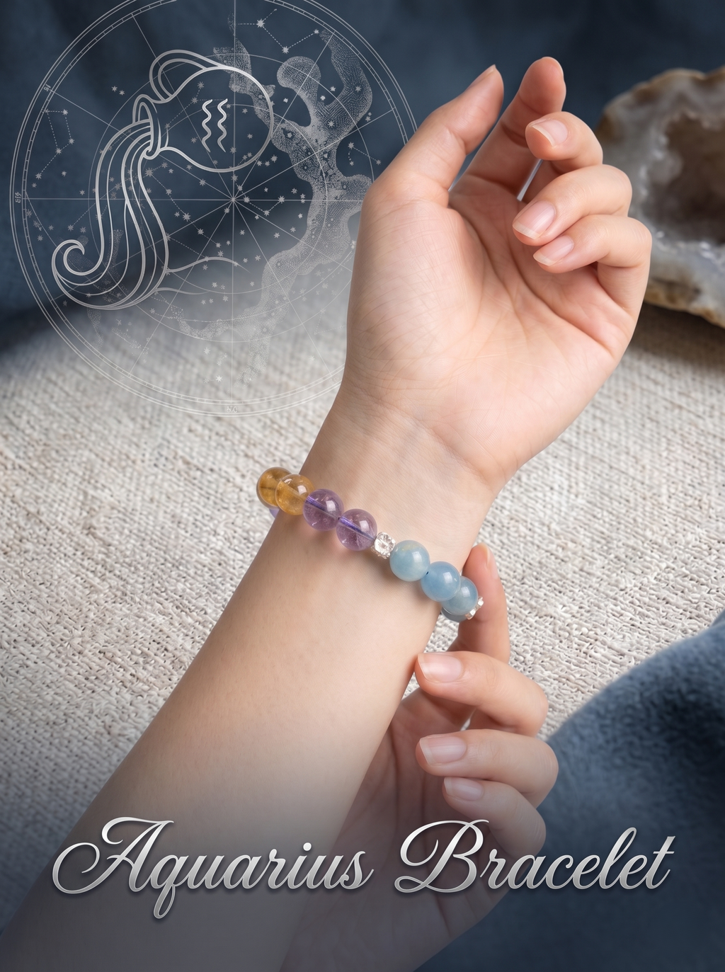 ORIENTAL VIBE Aquarius Energy Crystal Bracelet - Hand-Woven Crystal Healing Bracelet for Intuition & Clarity