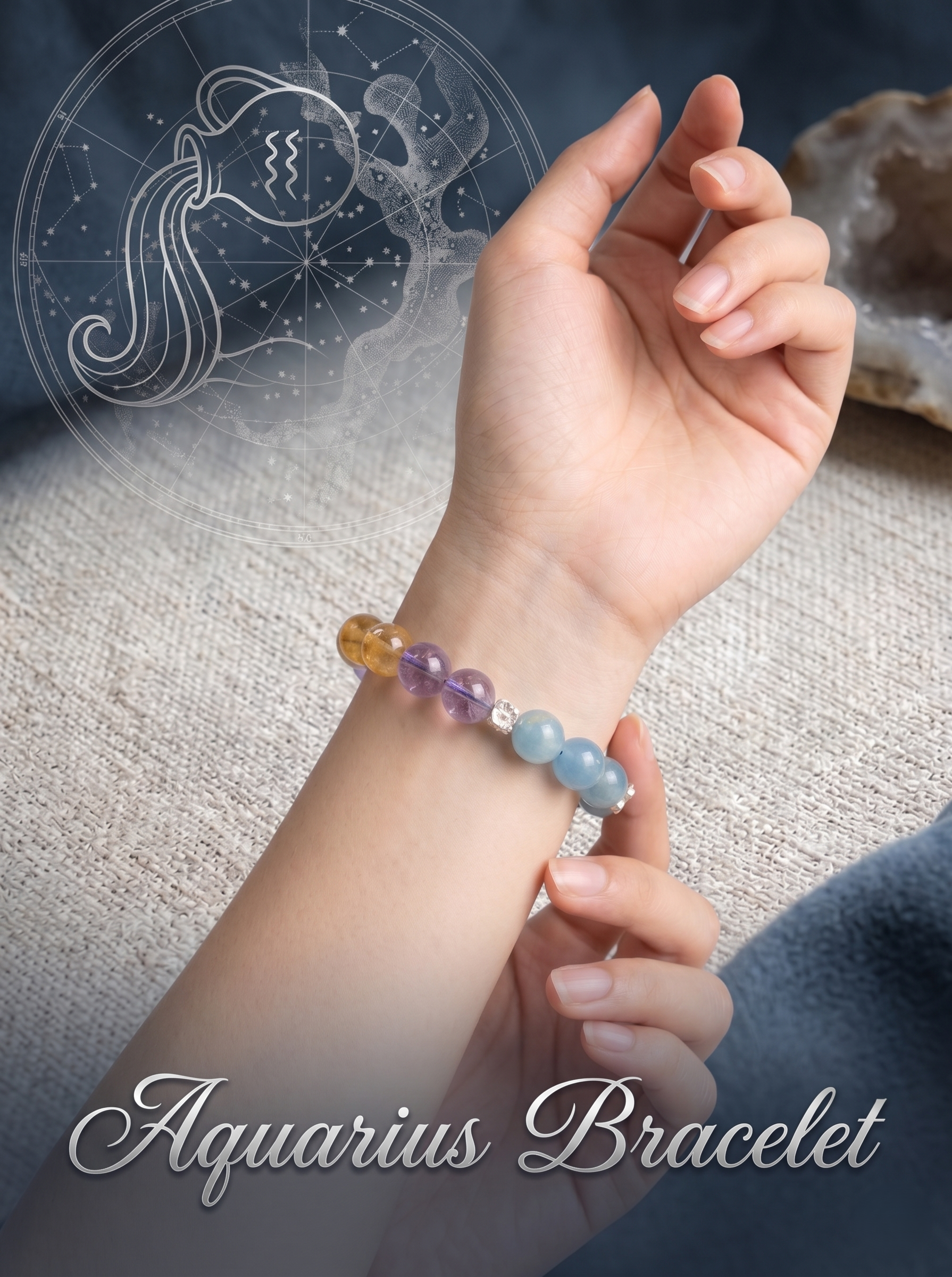 ORIENTAL VIBE Aquarius Energy Crystal Bracelet - Hand-Woven Crystal Healing Bracelet for Intuition & Clarity