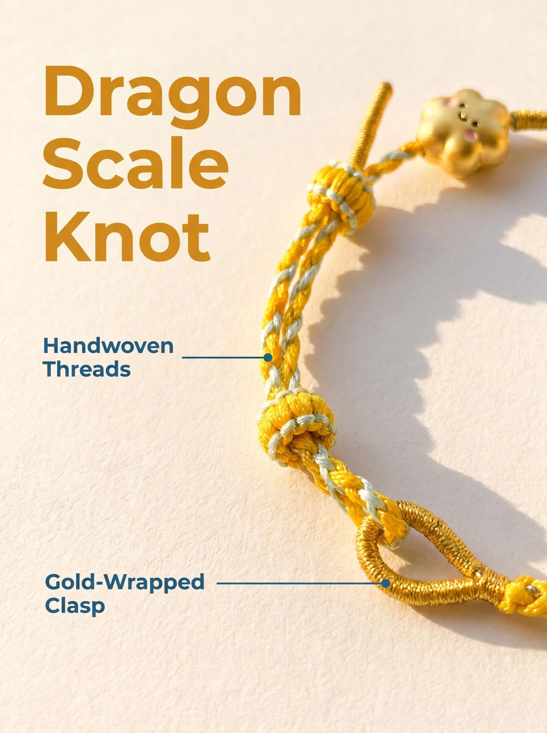 ORIENTAL VIBE | Beginning of Autumn Handcrafted Dragon Scale Bracelet Inlaid with Gold Healing Cloud Charm, Adjustable