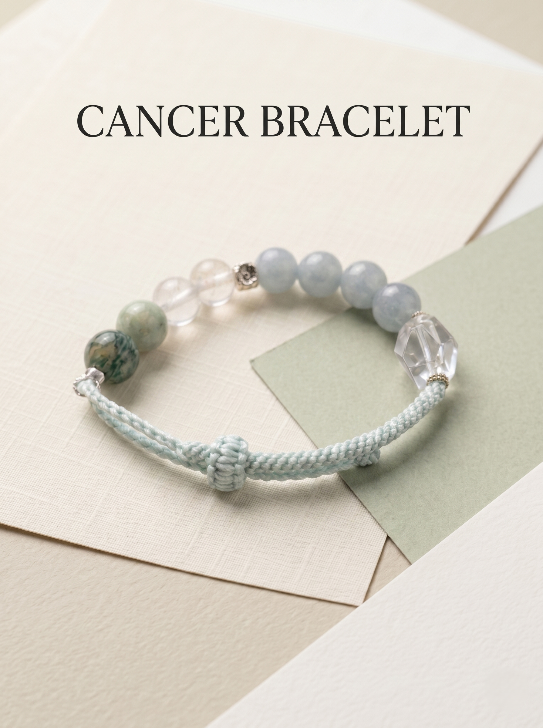 ORIENTAL VIBE Cancer Zodiac Crystal Energy Bracelet - Hand-Woven Spiritual Gift for Emotional Healing