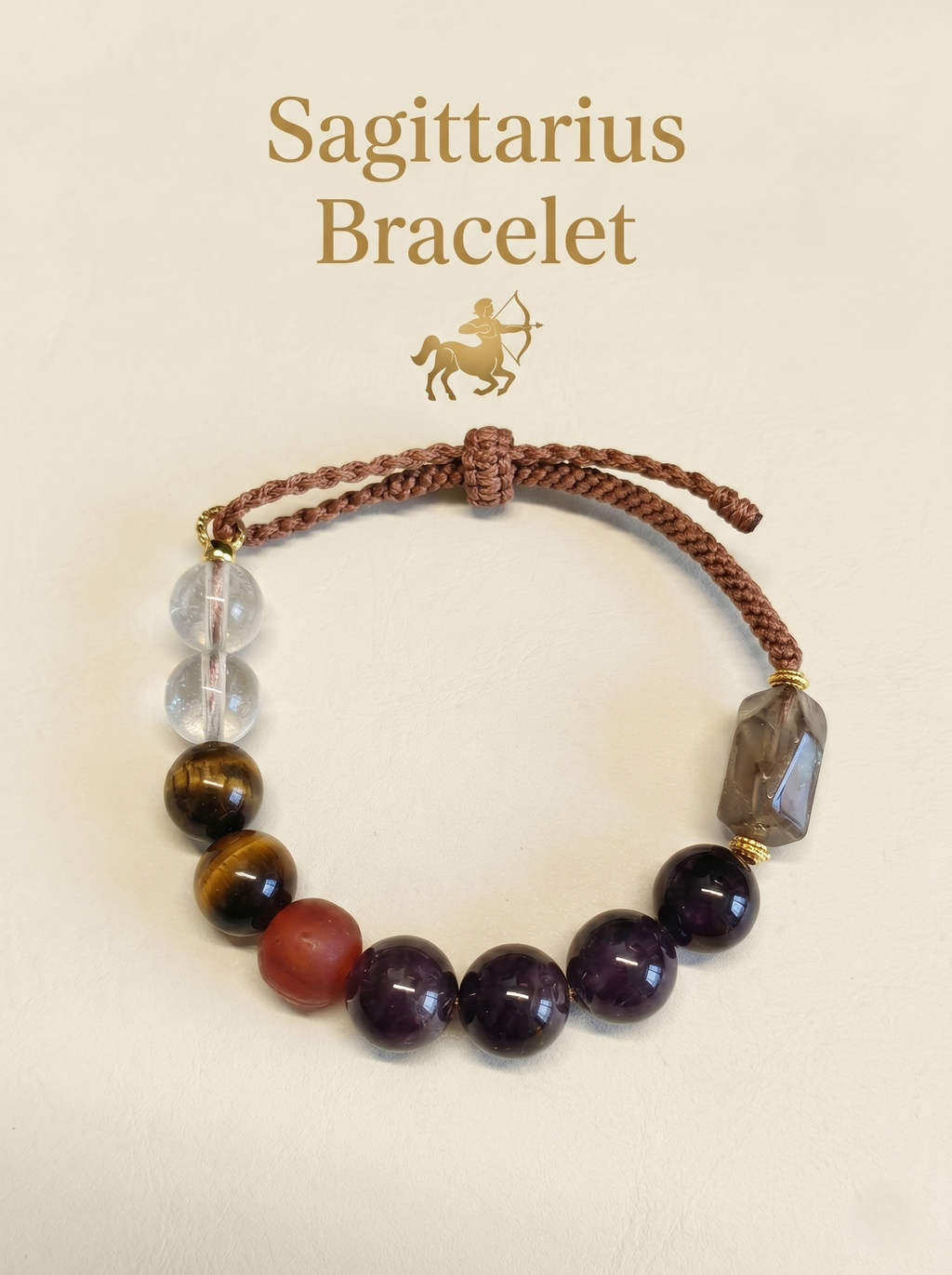 ORIENTAL VIBE | Sagittarius Crystal Energy Bracelet – Handcrafted Tiger’s Eye & Clear Quartz Guardian Cord for Good Luck & Freedom