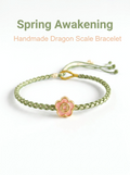 ORIENTAL VIBE | Beginning of Spring "Awakening of Spring" Tender green Hand-Woven Dragon Scale Bracelet with Peach Blossom Accent, Adjustable