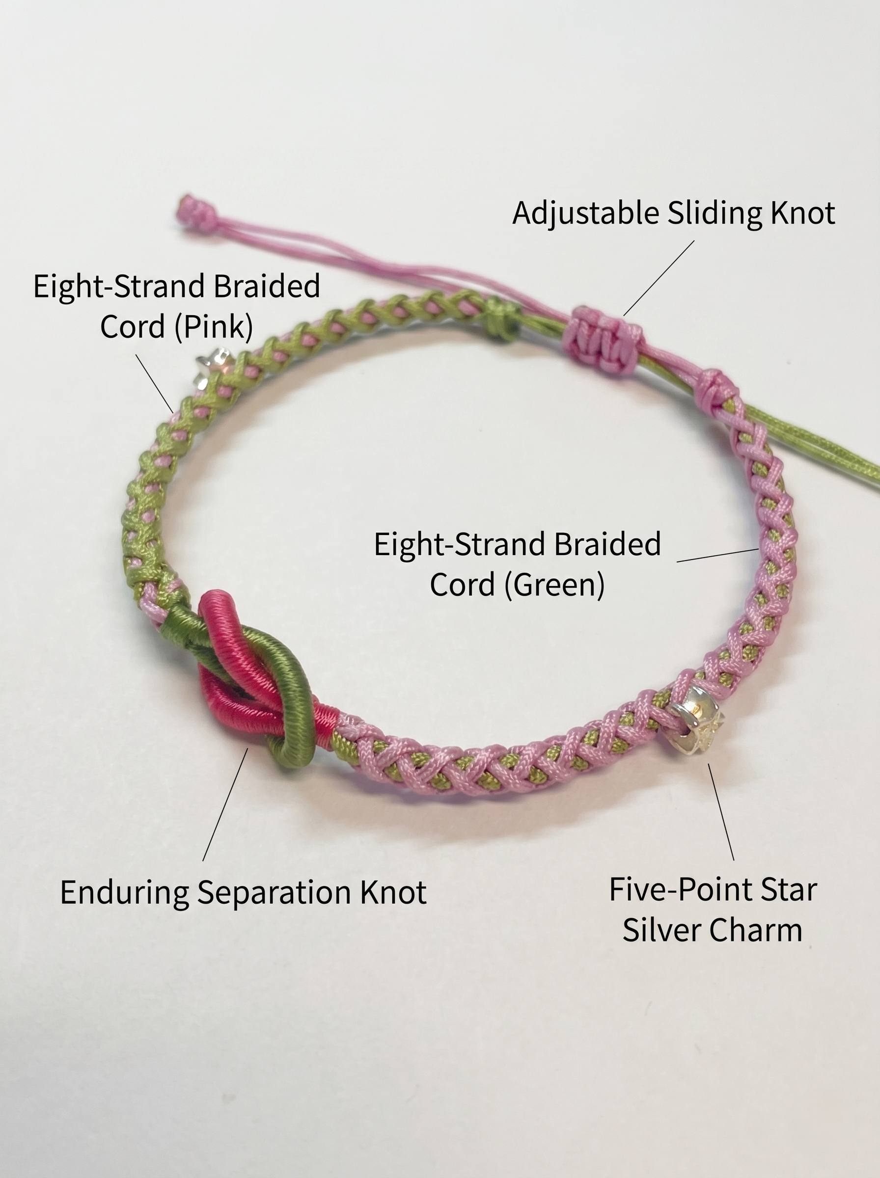 ORIENTAL VIBE | "Balanced Spring" Handcrafted Dragon Scale Braided Bracelet, Featuring Pink & Green Interwoven Button Knot, Adjustable