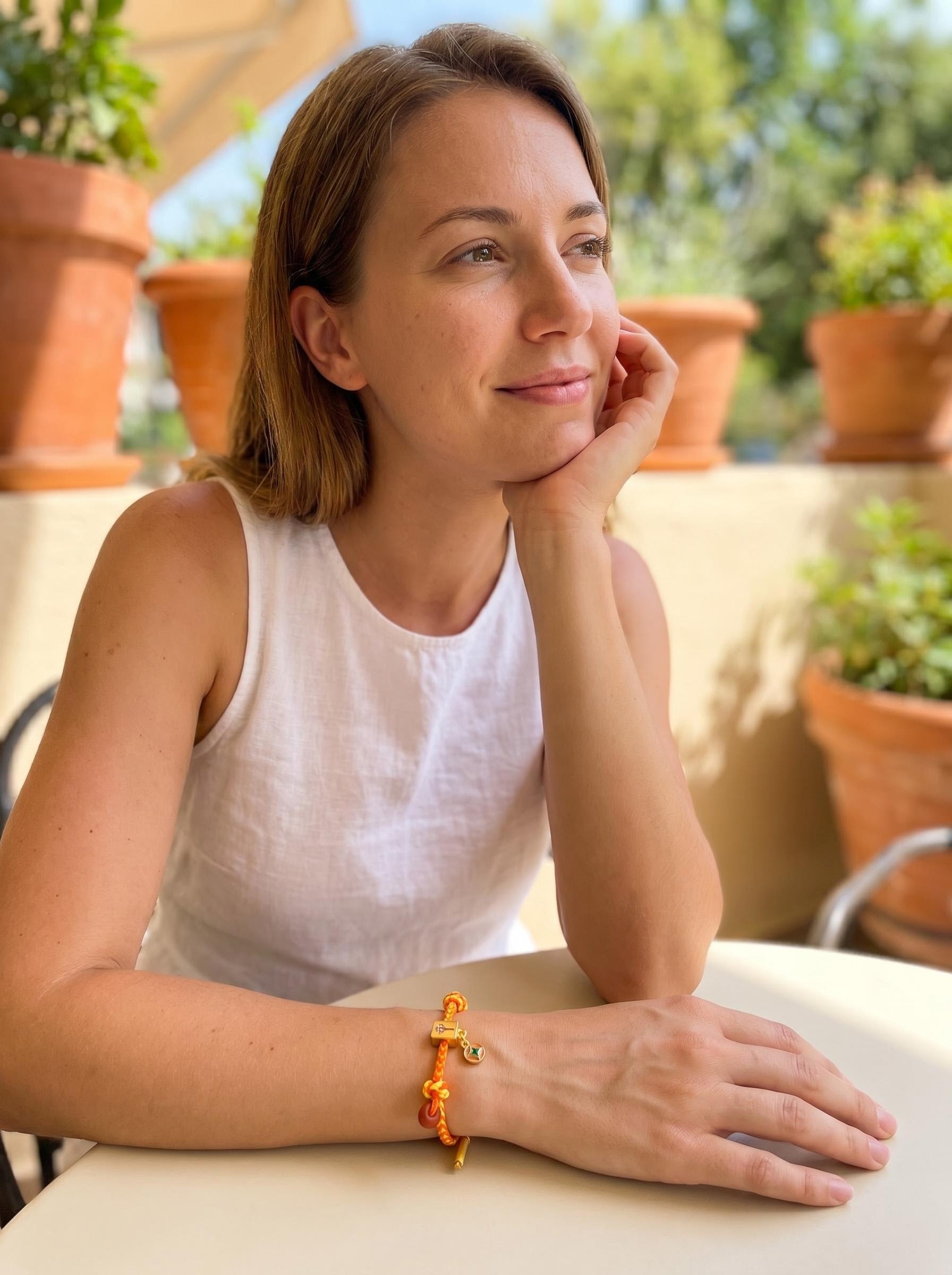 ORIENTAL VIBE | "Summer Solstice" Hand-Woven Dragon Scale Bracelet, Featuring Guochao Mahjong "Chung" Element, Lustrous Vermilion Beads & Gold Wire Wrapping, Adjustable