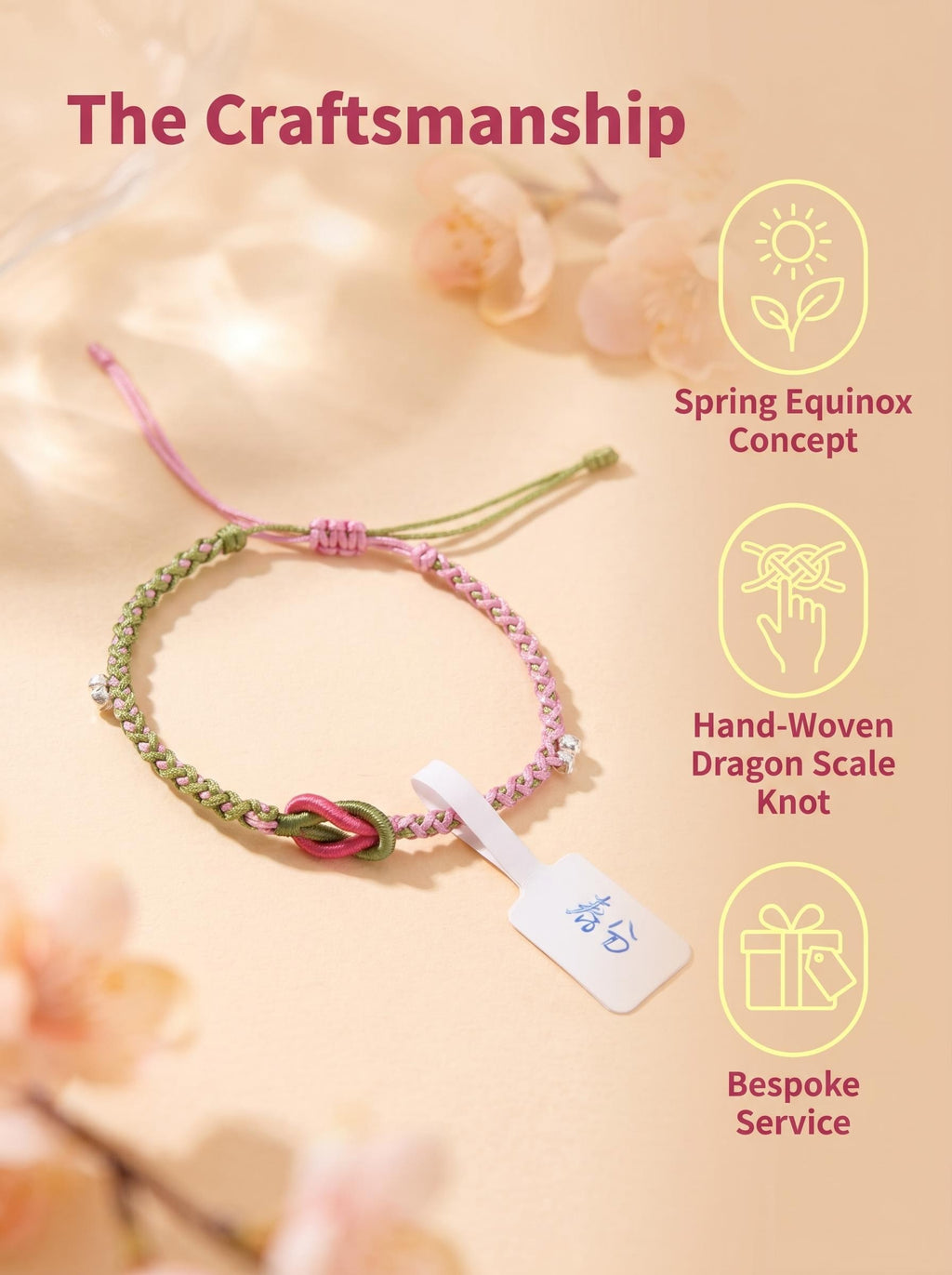 ORIENTAL VIBE | "Balanced Spring" Handcrafted Dragon Scale Braided Bracelet, Featuring Pink & Green Interwoven Button Knot, Adjustable