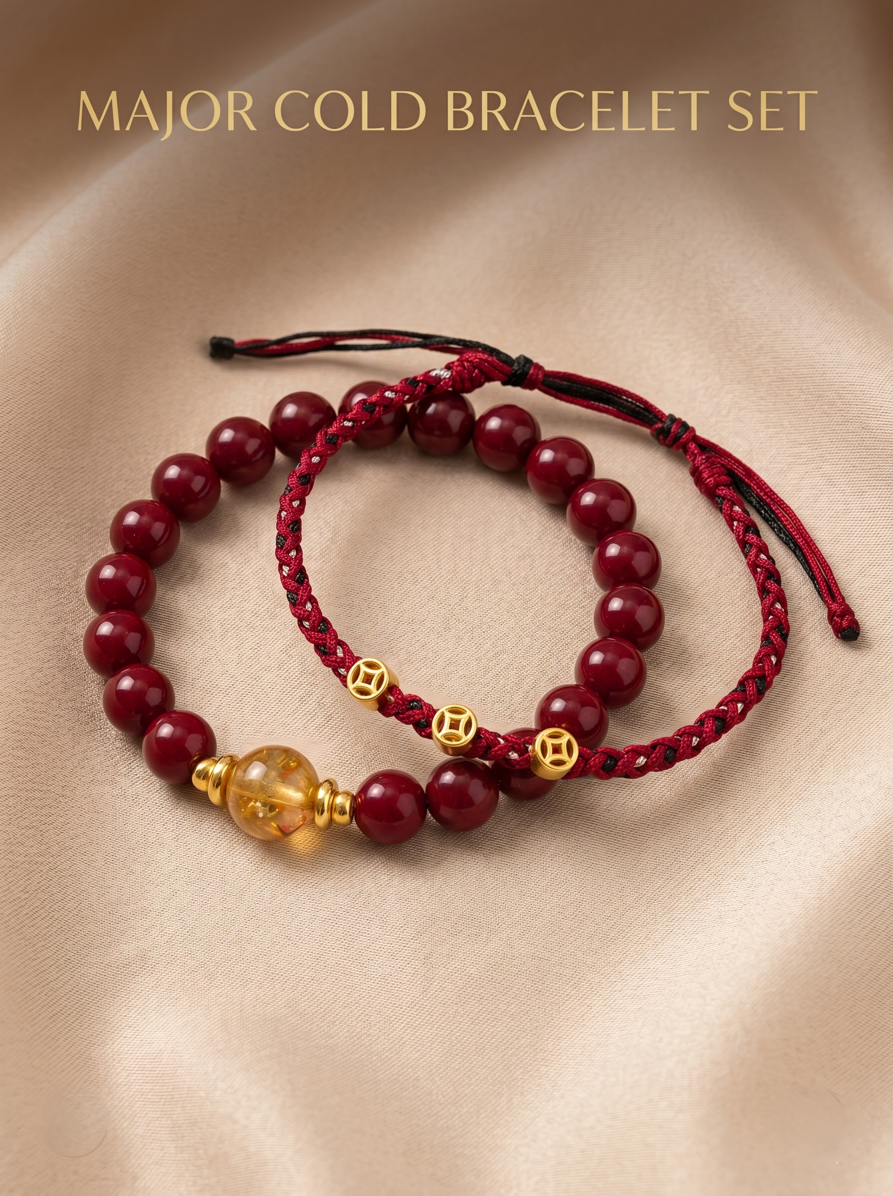 ORIENTAL VIBE | "Major Cold" Hand-Woven Dragon Scale Bracelet, Featuring Golden Fortune Coin & Effortless Drawstring Ends