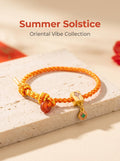 ORIENTAL VIBE | "Summer Solstice" Hand-Woven Dragon Scale Bracelet, Featuring Guochao Mahjong "Chung" Element, Lustrous Vermilion Beads & Gold Wire Wrapping, Adjustable