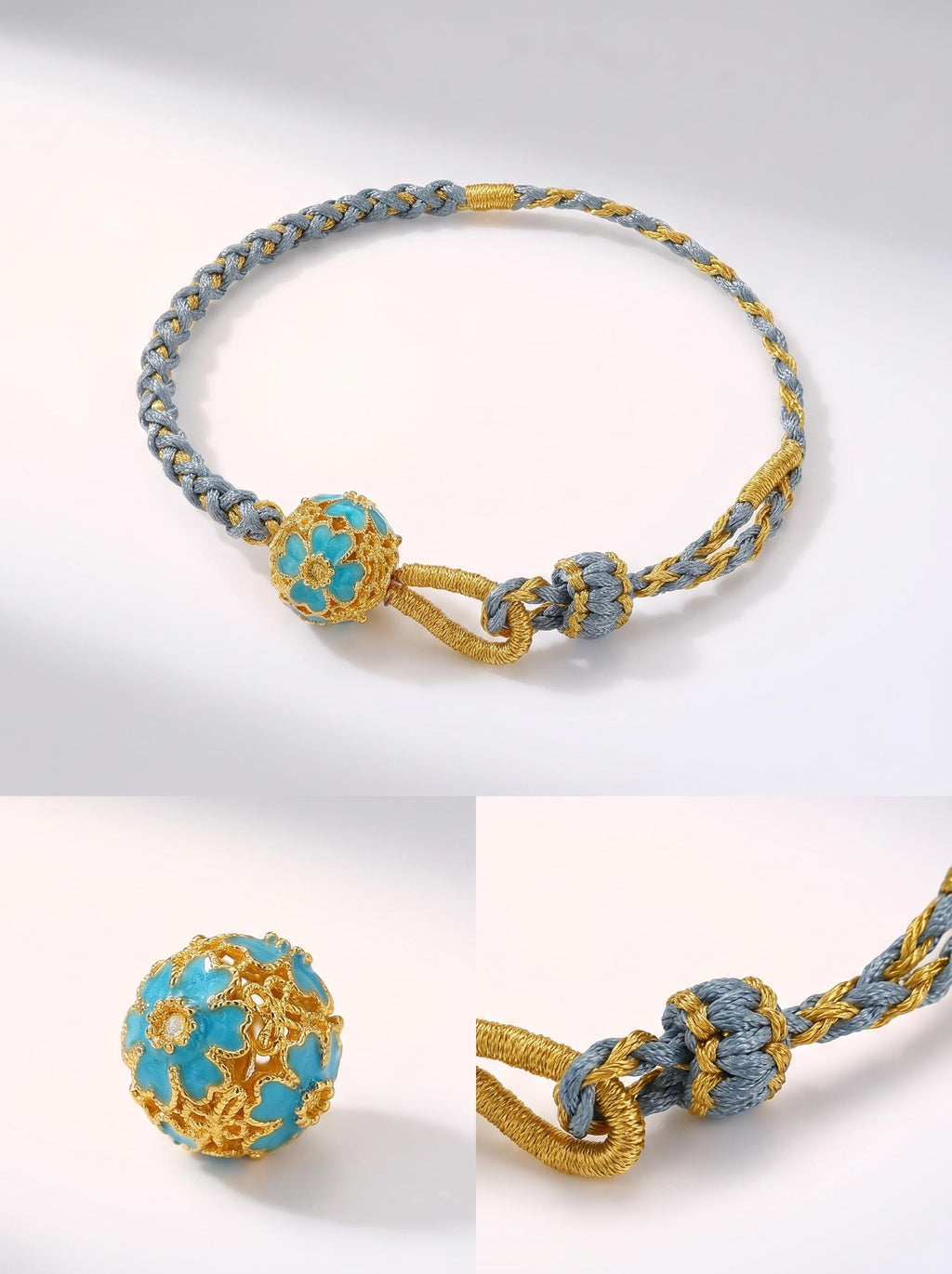 ORIENTAL VIBE | End of Heat Handcrafted Dragon Scale Bracelet with Gold Hollow Lucky Bead, Adjustable