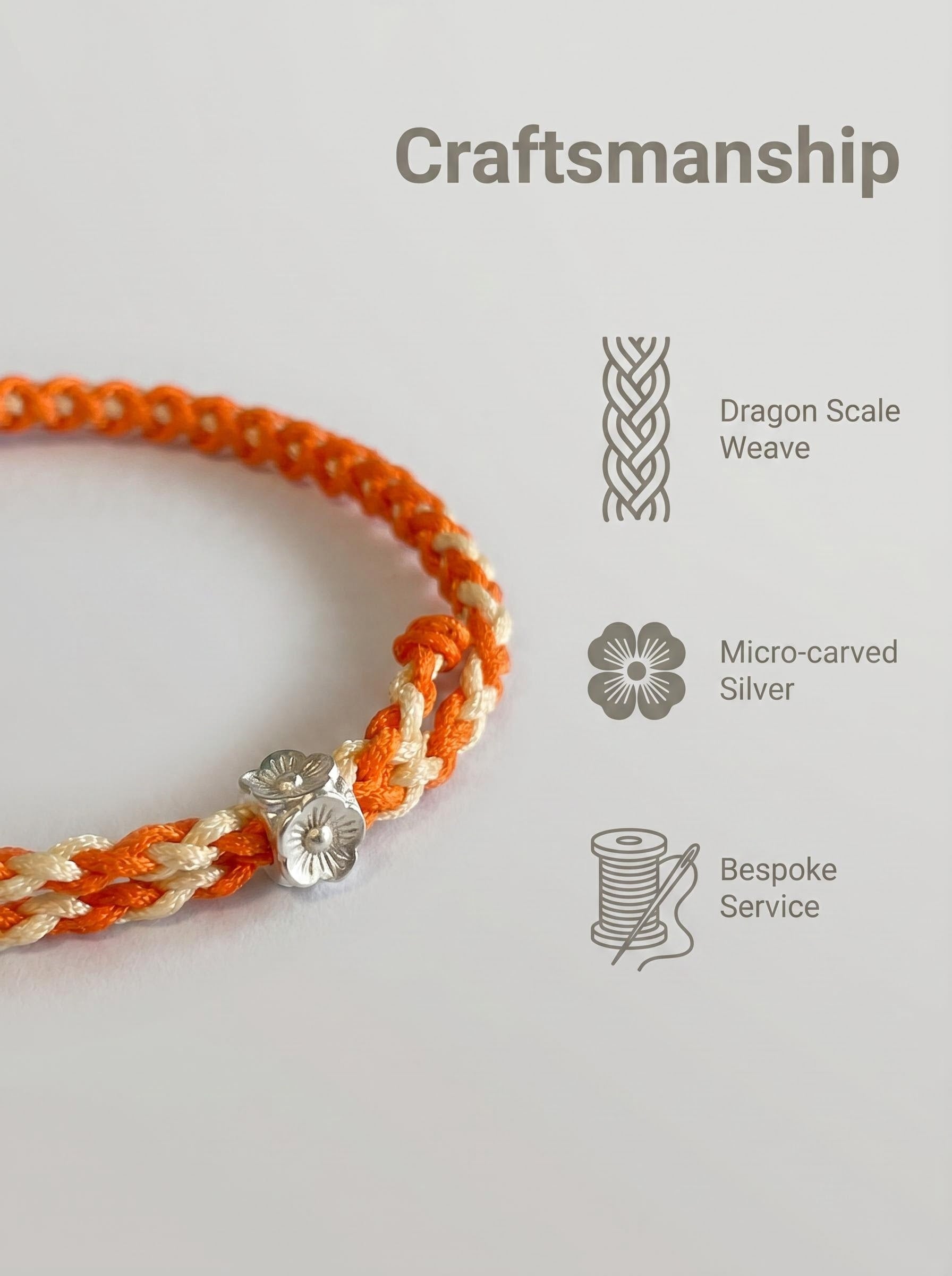 ORIENTAL VIBE | Autumn Equinox Handcrafted Dragon Scale Bracelet with Silver Floral Ornament, Adjustable