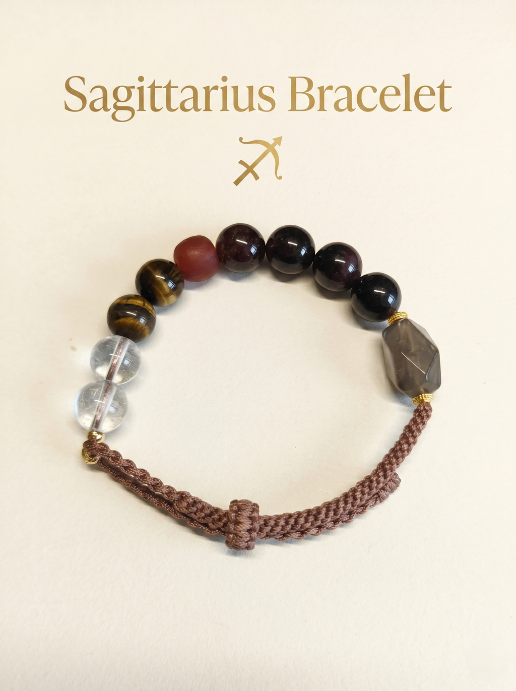ORIENTAL VIBE | Sagittarius Crystal Energy Bracelet – Handcrafted Tiger’s Eye & Clear Quartz Guardian Cord for Good Luck & Freedom