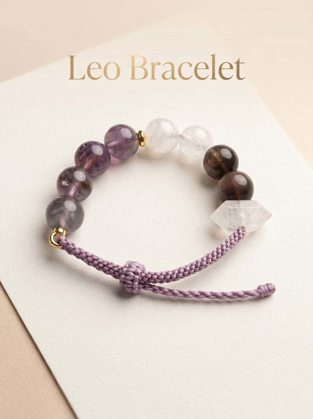 ORIENTAL VIBE Leo Zodiac Crystal Energy Bracelet - Hand-Woven Amethyst & Clear Quartz Bracelet for Regal Confidence
