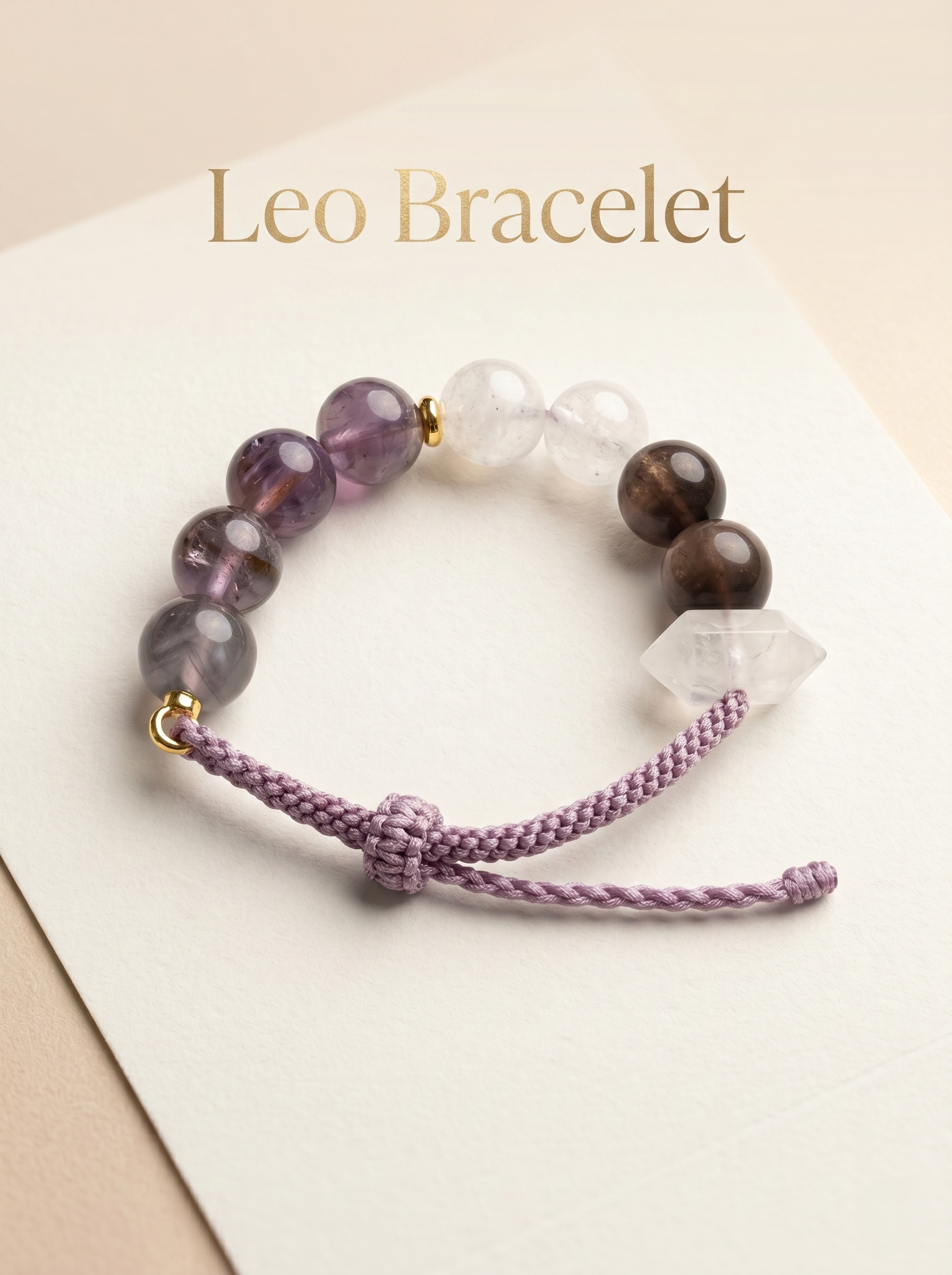 ORIENTAL VIBE Leo Zodiac Crystal Energy Bracelet - Hand-Woven Amethyst & Clear Quartz Bracelet for Regal Confidence