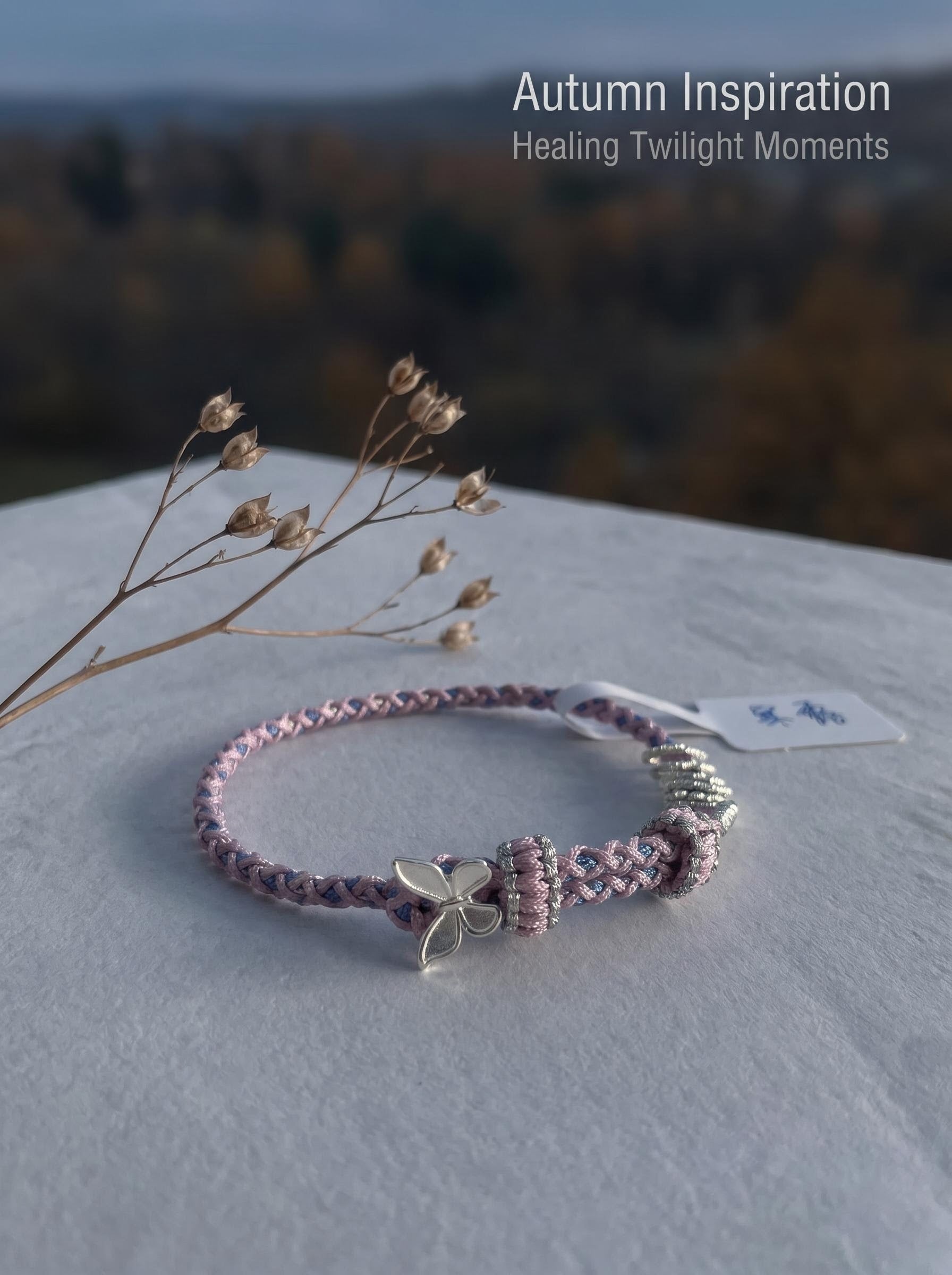 ORIENTAL VIBE | Cold Dew Handcrafted Dragon Scale Bracelet with Silver Metamorphosis Butterfly & Chilled Silver Rings, Layered Braided Buckle Details, Adjustable